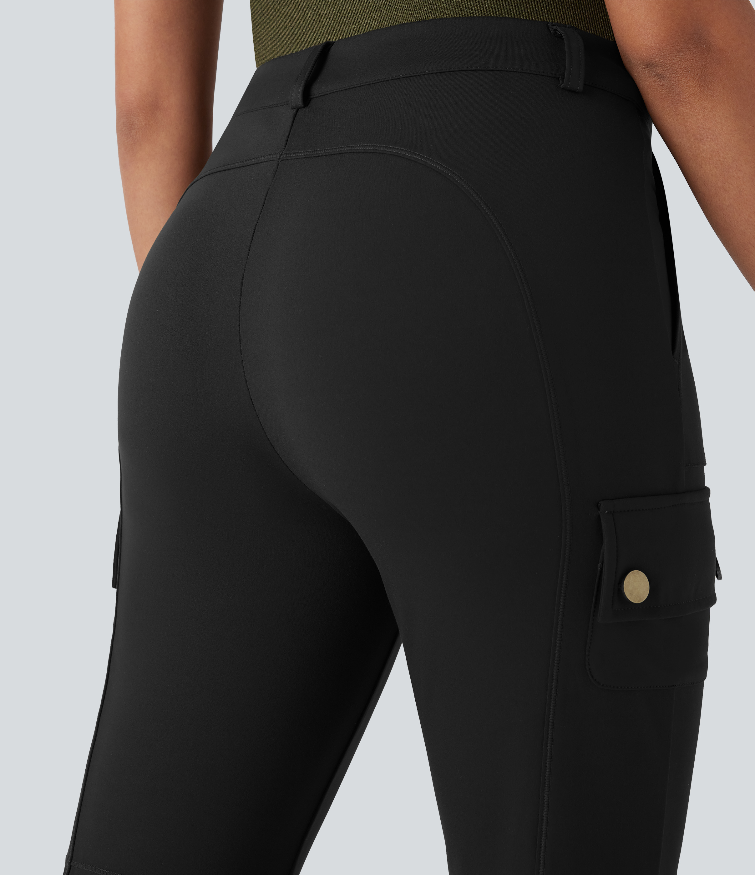 Halara Mid Rise Multiple Pockets Hiking Cargo Bootcut Pants  - Black - XL(regular) 