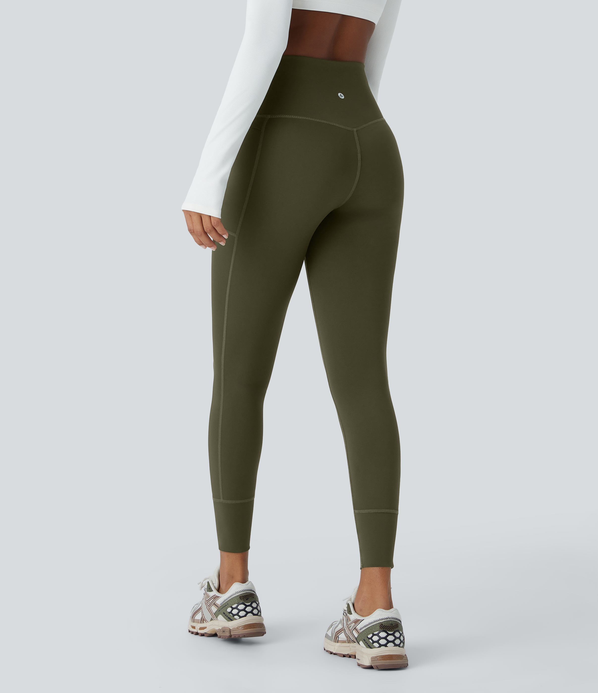 Halara SoCinched Wear-Resistant High Waisted Tummy Control Side Pocket 7/8 Rock Climbing Leggings  - Twilight Green - L(7/8) gym leggings 
