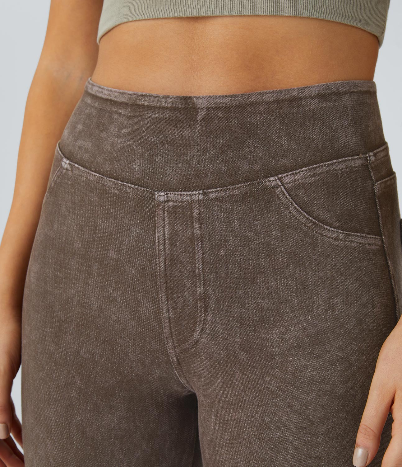 Halara HalaraMagicв„ў Jeans High Waisted Back Side Pocket Stretchy Knit Denim Casual Jeans  - Coffee Quartz - XS(regular) 