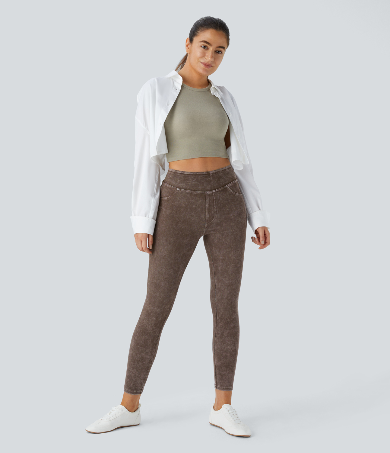 Halara HalaraMagicв„ў Jeans High Waisted Back Side Pocket Stretchy Knit Denim Casual Jeans  - Coffee Quartz - XS(regular) 