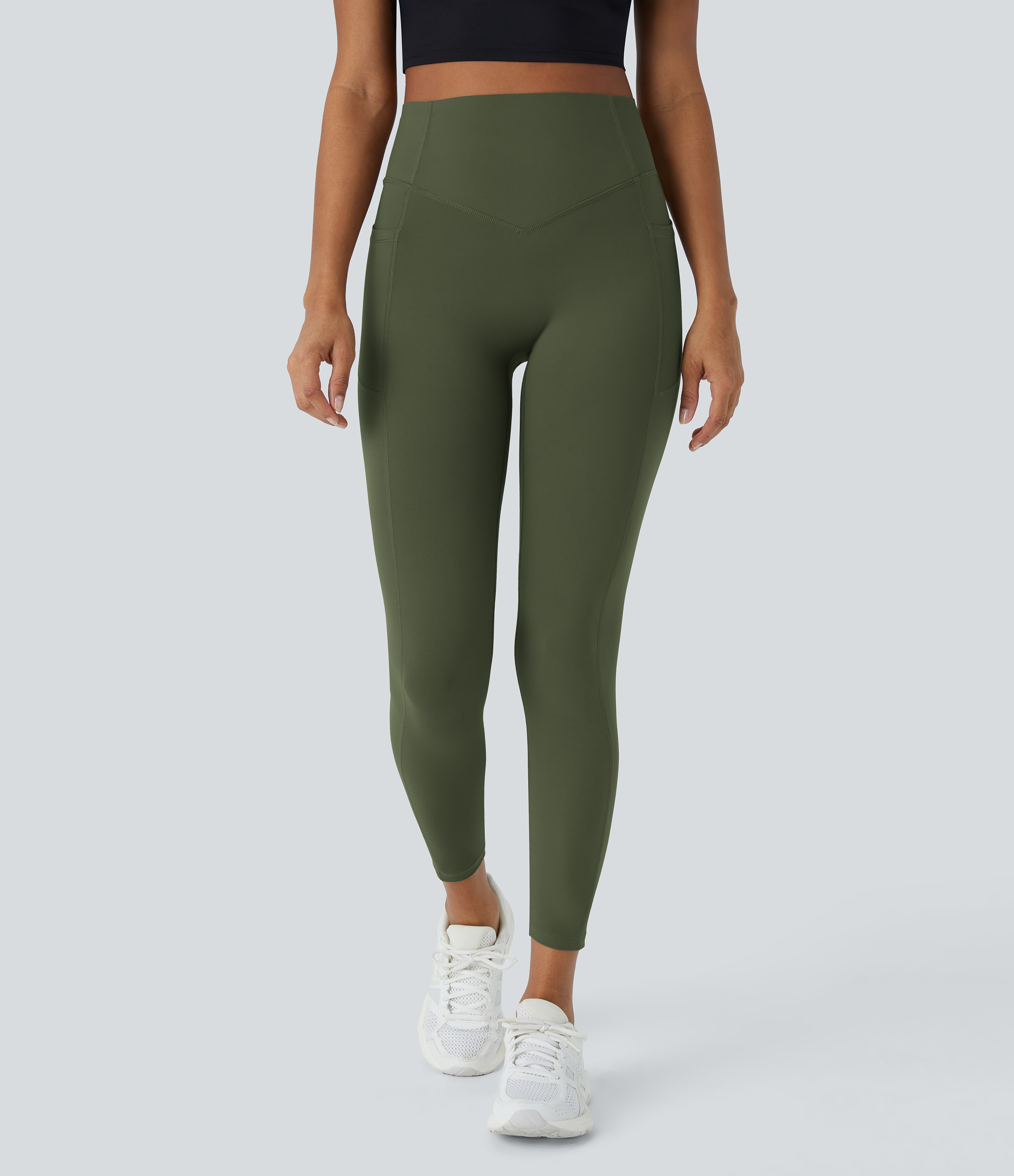 Halara SoCinched High Waisted Butt Lifting Tummy Control Side Pocket Shaping Training UltraSculpt Leggings  - Deep Woodland Green - S(7/8) 