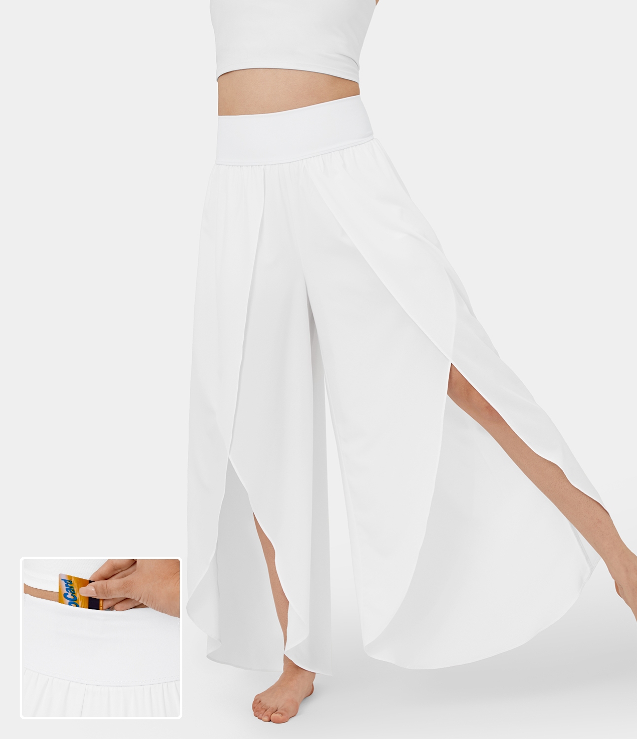 Pantalones Casuales De Secado Rápido 2 En 1 De Pierna Ancha Con Abertura Palazzo Fluido Y