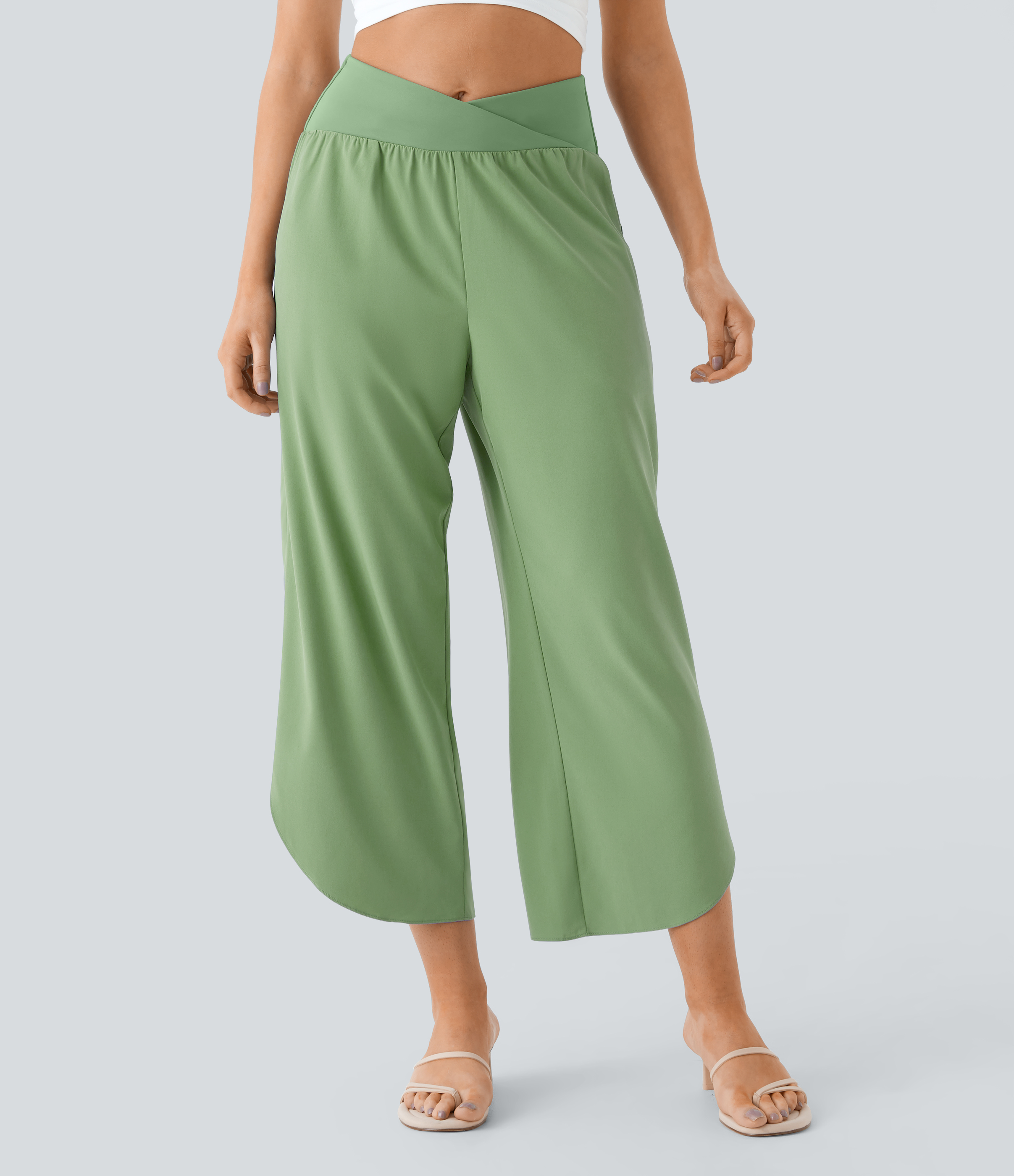 Halara Breezefulв„ў High Waisted Crossover Side Pocket Split Quick Dry Resort Pants  - Hot Wasabi - Green - XS(regular) sweatpants jogger pants 