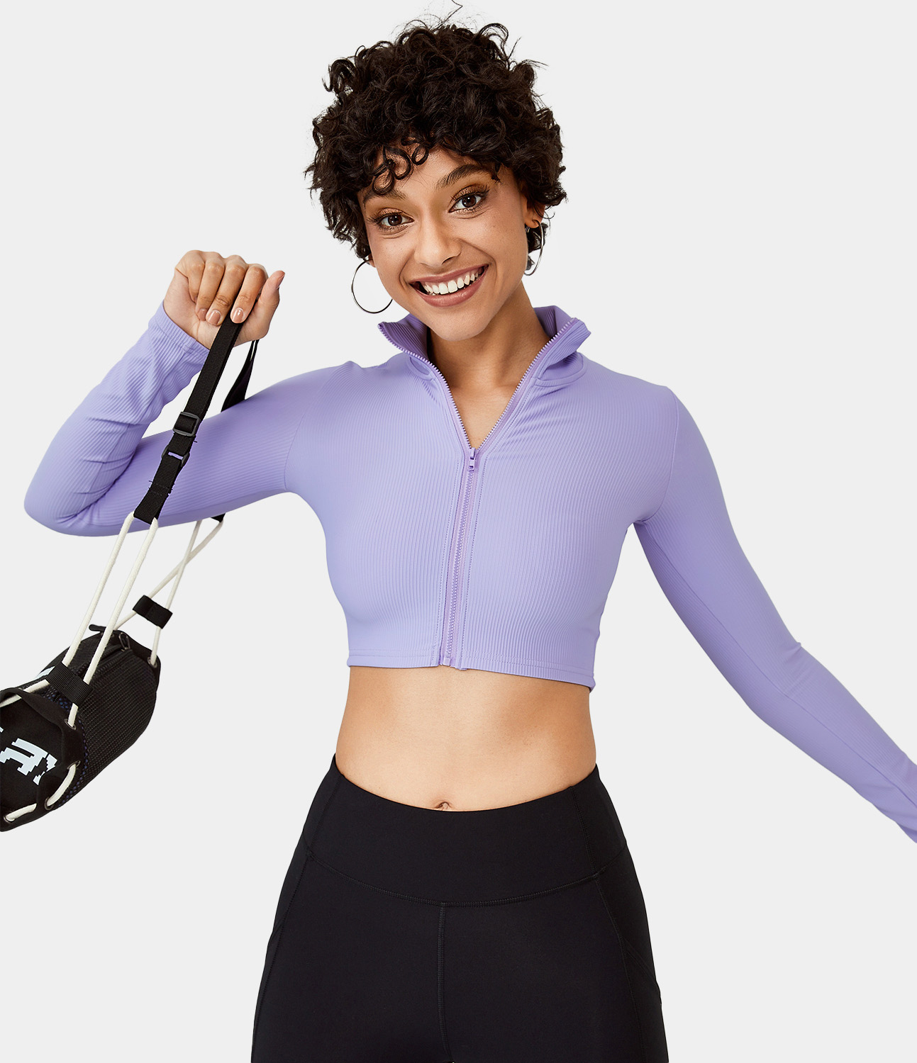 Women's Funnel Neck Zipper Cropped Sports Jacket HALARA