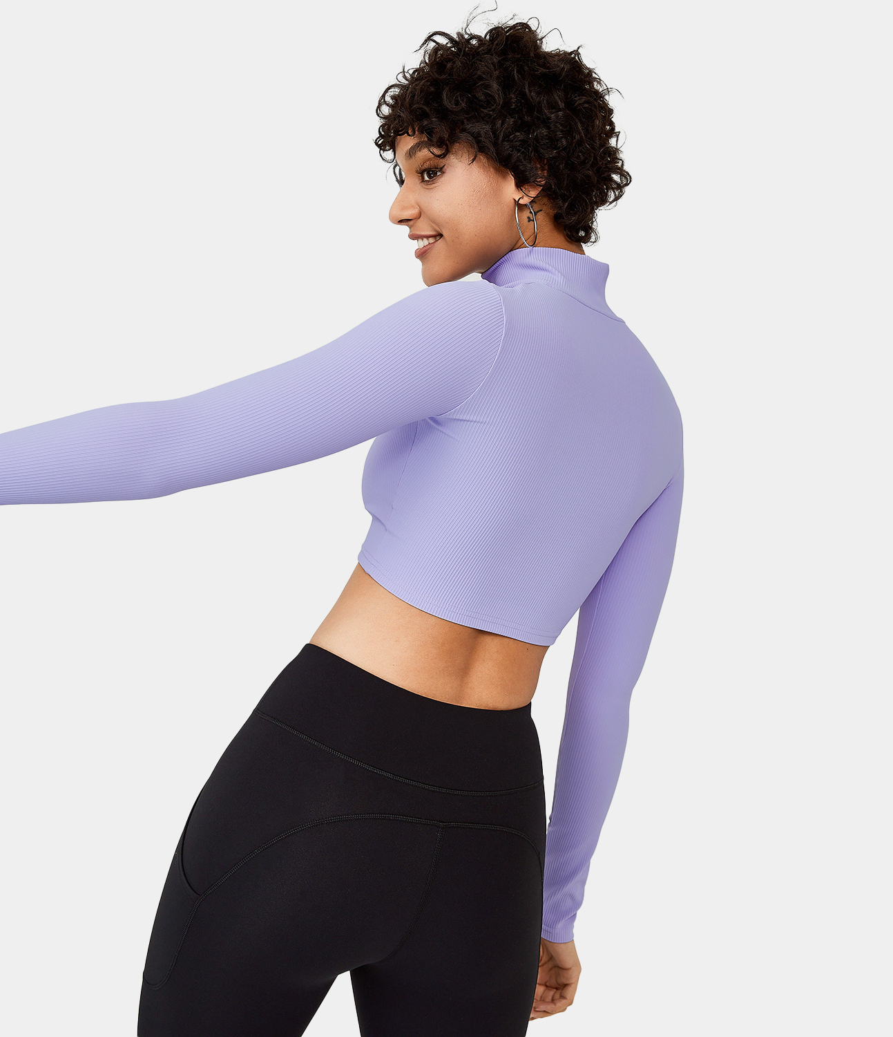 Women's Funnel Neck Zipper Cropped Sports Jacket HALARA