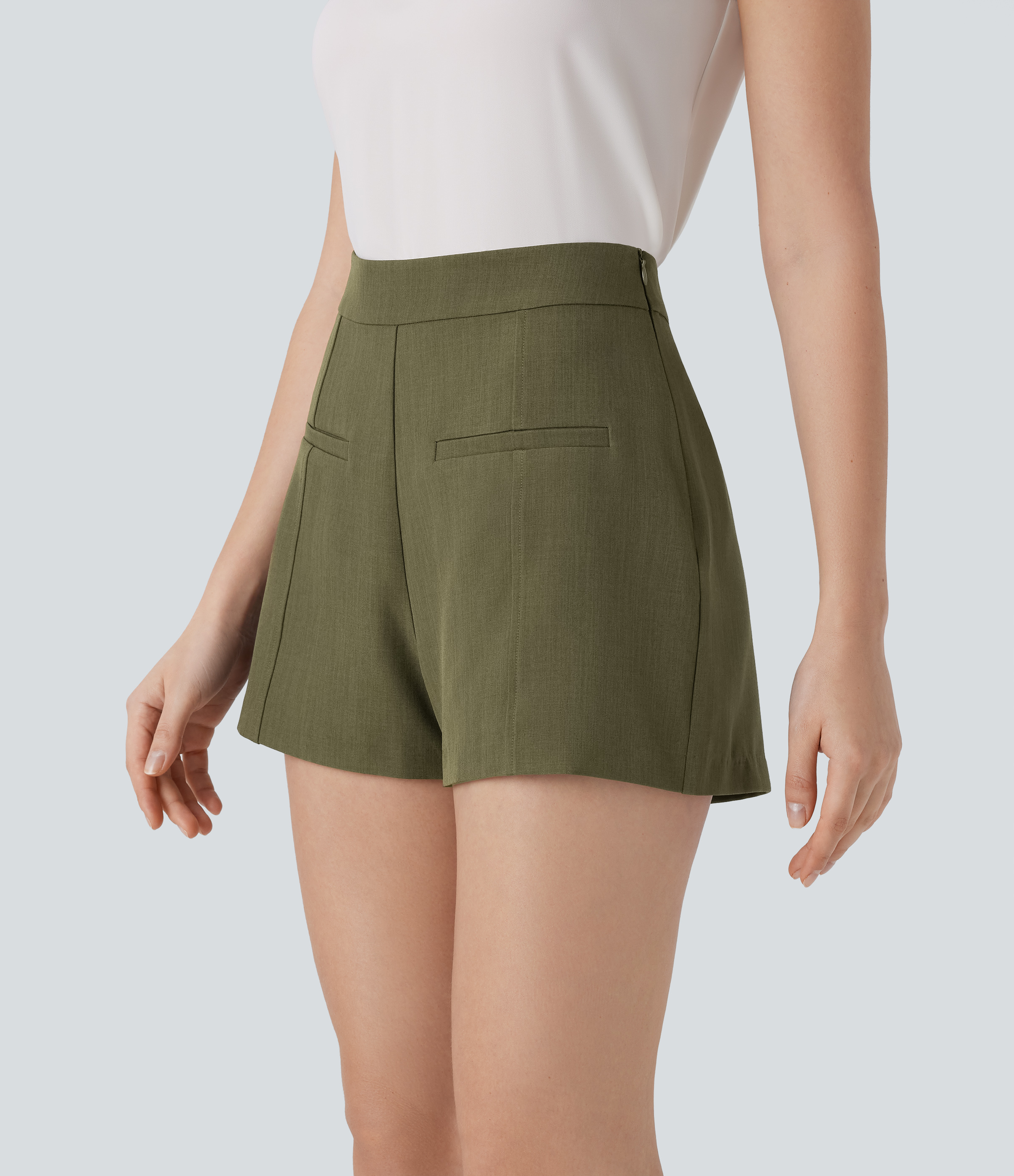 Halara High Waisted Side Invisible Zipper Work Shorts  - Moss Green - L booty shorts compression shorts yoga shorts 