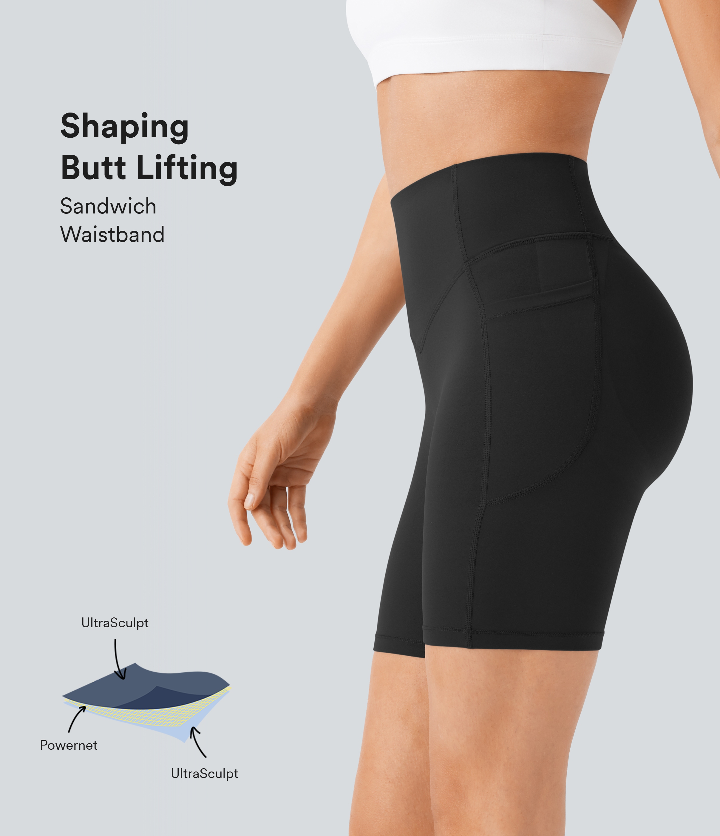 Halara SoCinched High Waisted Butt Lifting Tummy Control Side Pocket Shaping Workout UltraSculpt Biker Shorts 7``  - Black - S 