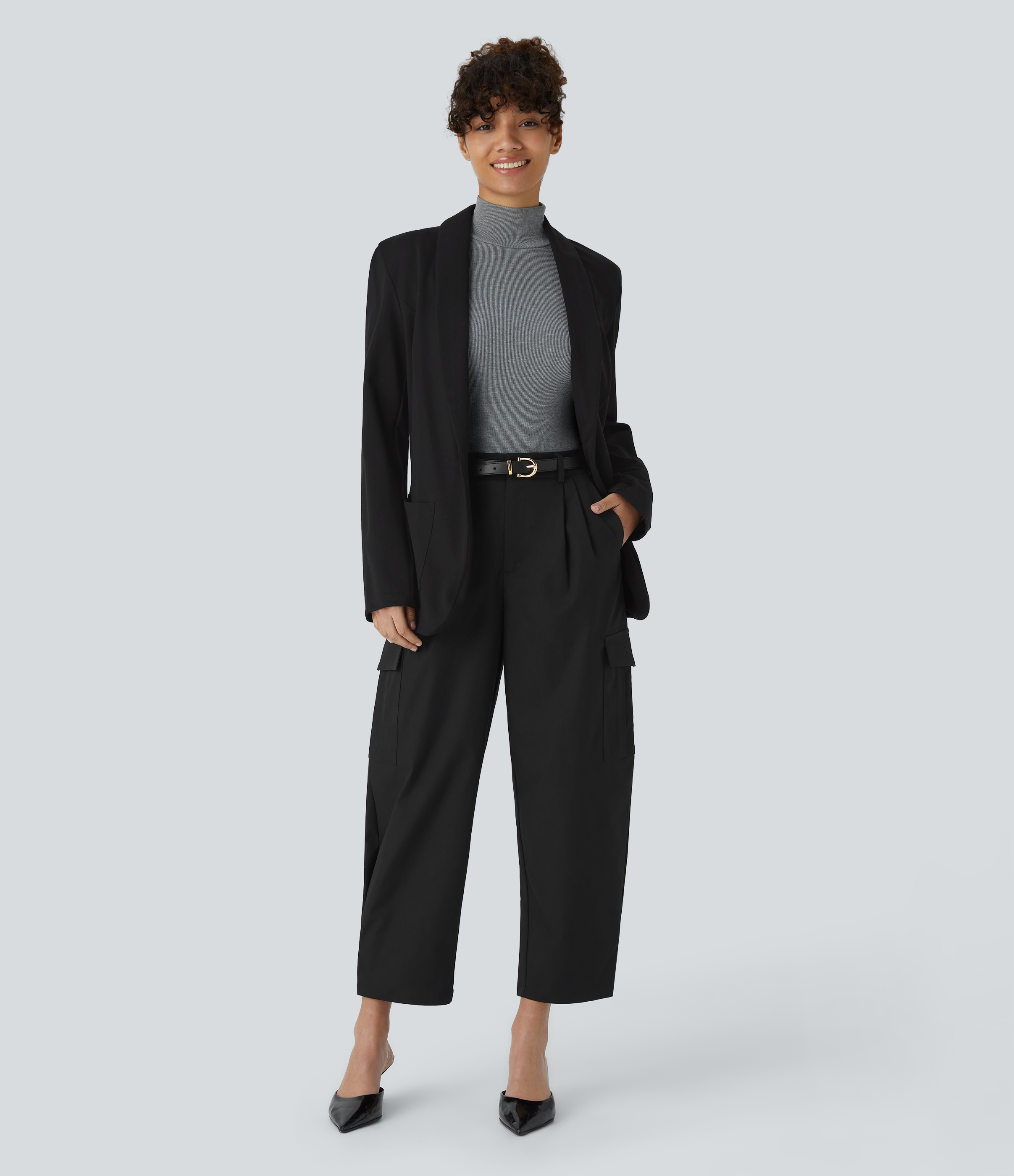 Halara Water Repellent Wear-Resistant High Waisted Multiple Pockets Cargo Barrel Leg Work Pants  - Black - XS(regular) sweatpants 