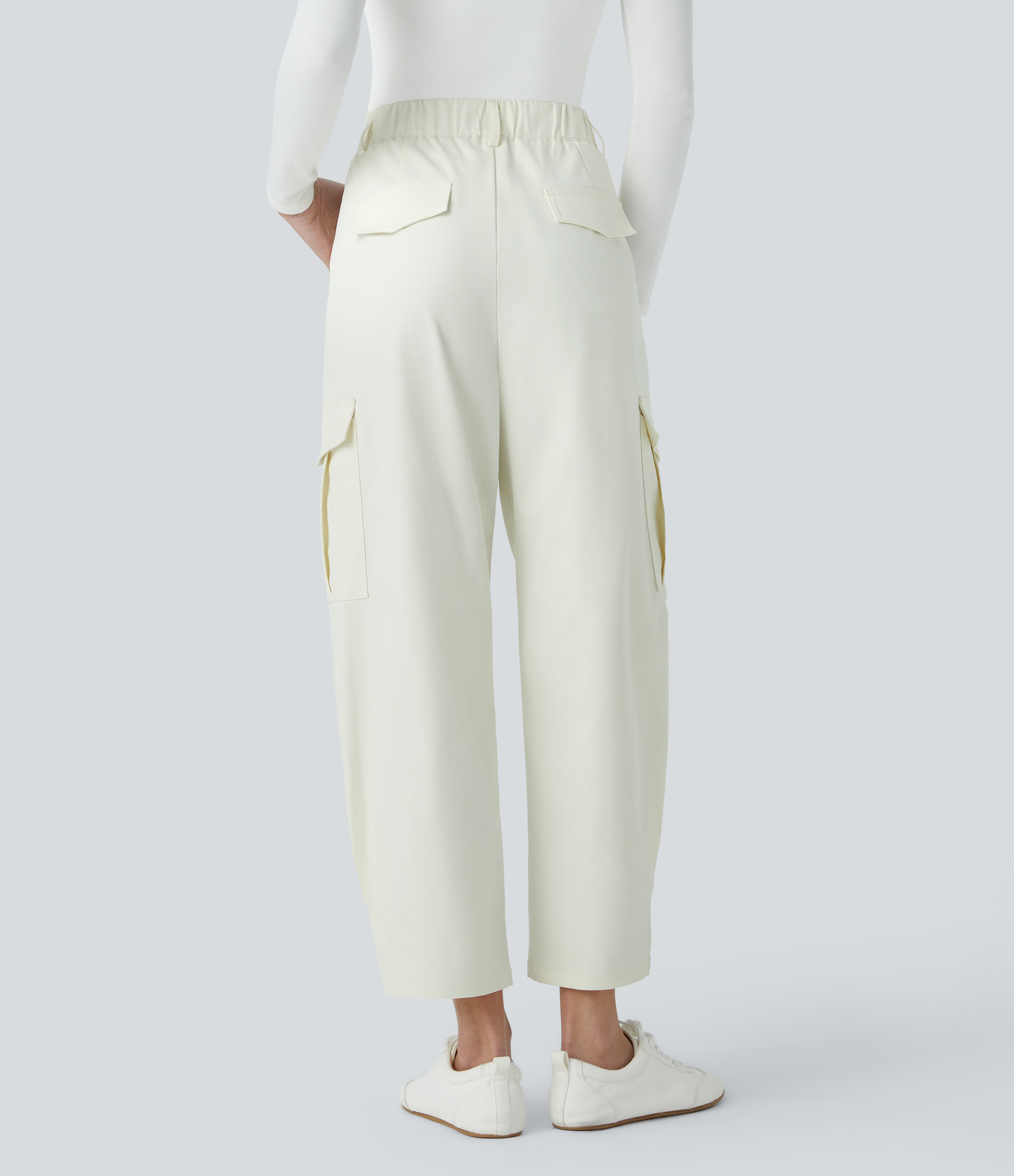 Halara Water Repellent Wear-Resistant High Waisted Multiple Pockets Cargo Barrel Leg Work Pants  - Oak White - XS(regular) sweatpants 