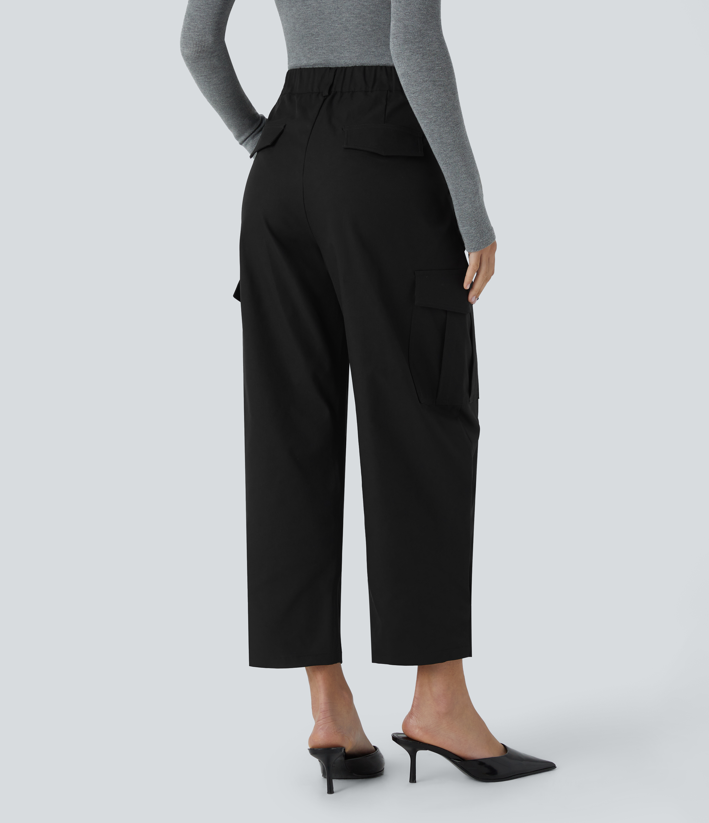 Halara Water Repellent Wear-Resistant High Waisted Multiple Pockets Cargo Barrel Leg Work Pants  - Black - XS(regular) sweatpants 