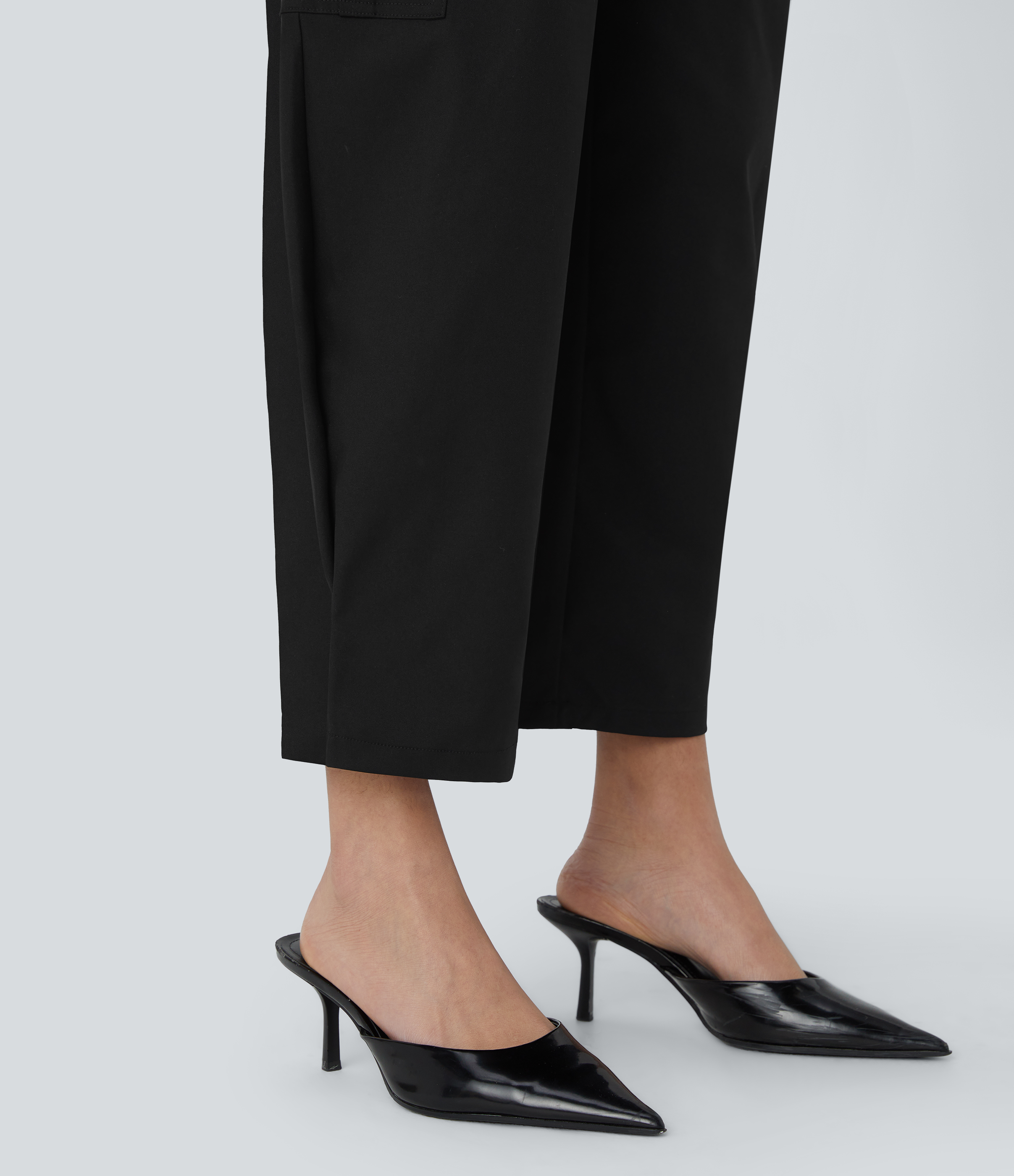 Halara Water Repellent Wear-Resistant High Waisted Multiple Pockets Cargo Barrel Leg Work Pants  - Black - XS(regular) sweatpants 