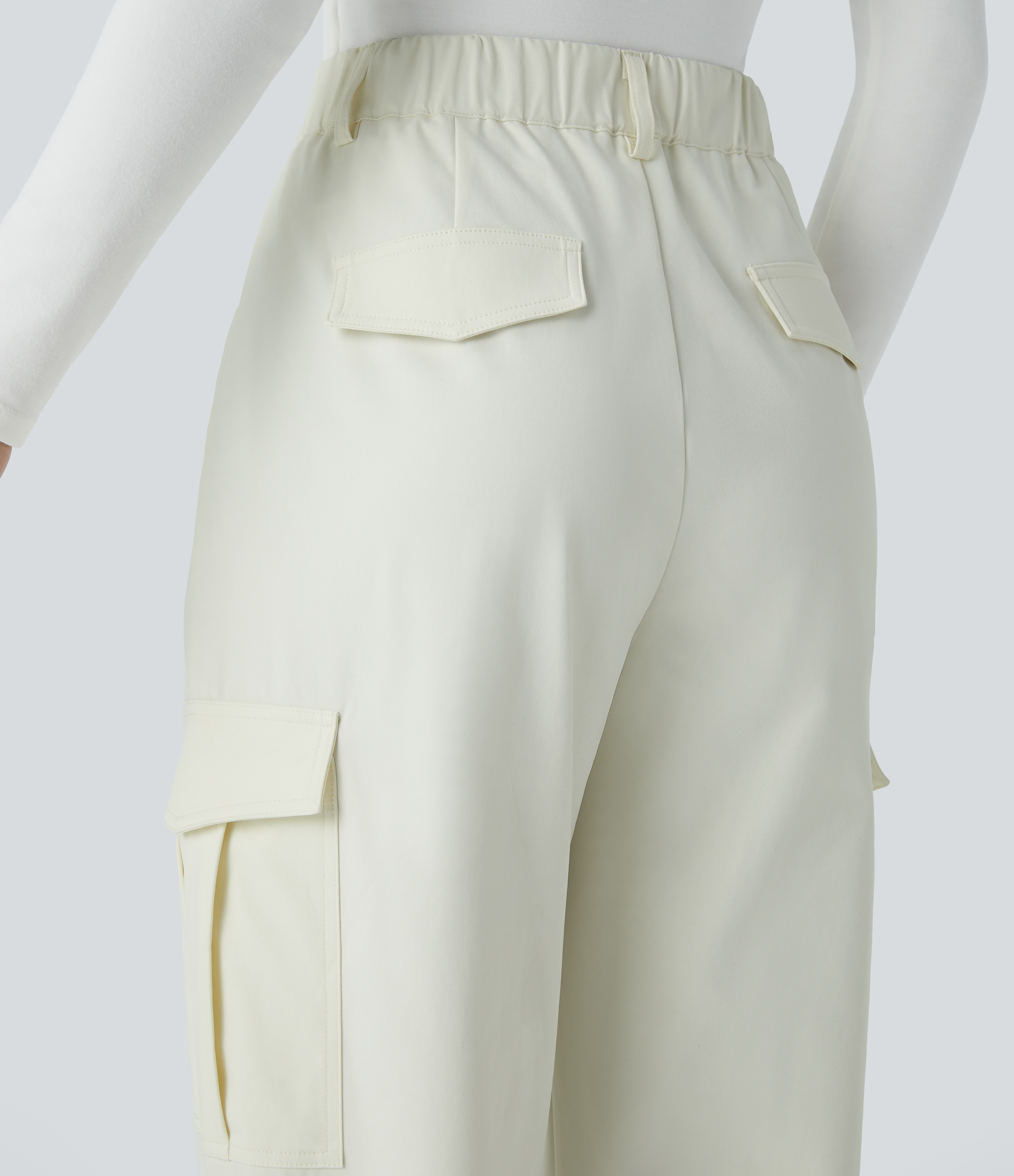 Halara Water Repellent Wear-Resistant High Waisted Multiple Pockets Cargo Barrel Leg Work Pants  - Oak White - XS(regular) sweatpants 