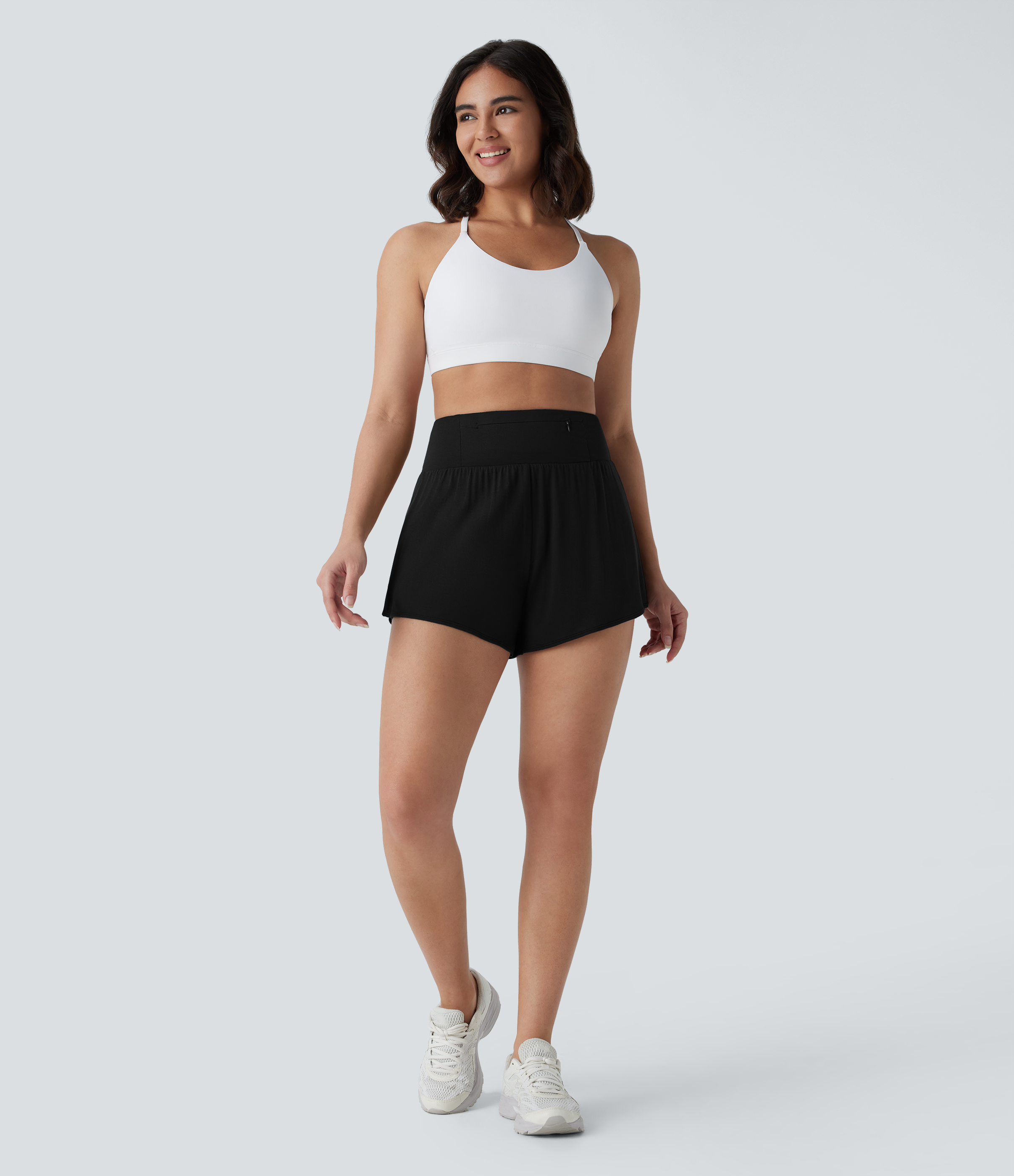 Halara High Waisted Multiple Pockets Split 2-in-1 Yoga Shorts Gym Short - Black - L booty shorts compression shorts yoga shorts 