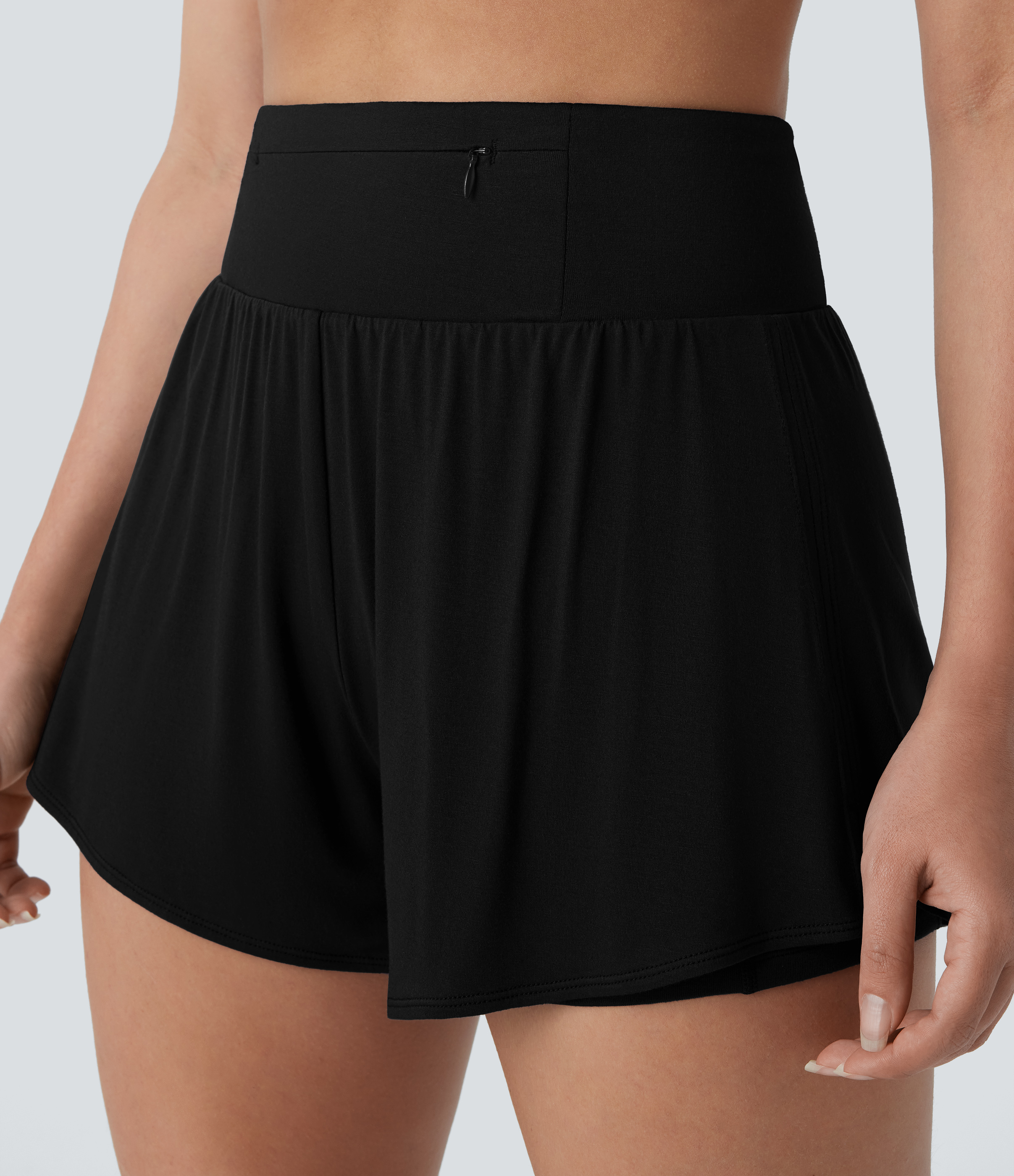 Halara High Waisted Multiple Pockets Split 2-in-1 Yoga Shorts Gym Short - Black - L booty shorts compression shorts yoga shorts 