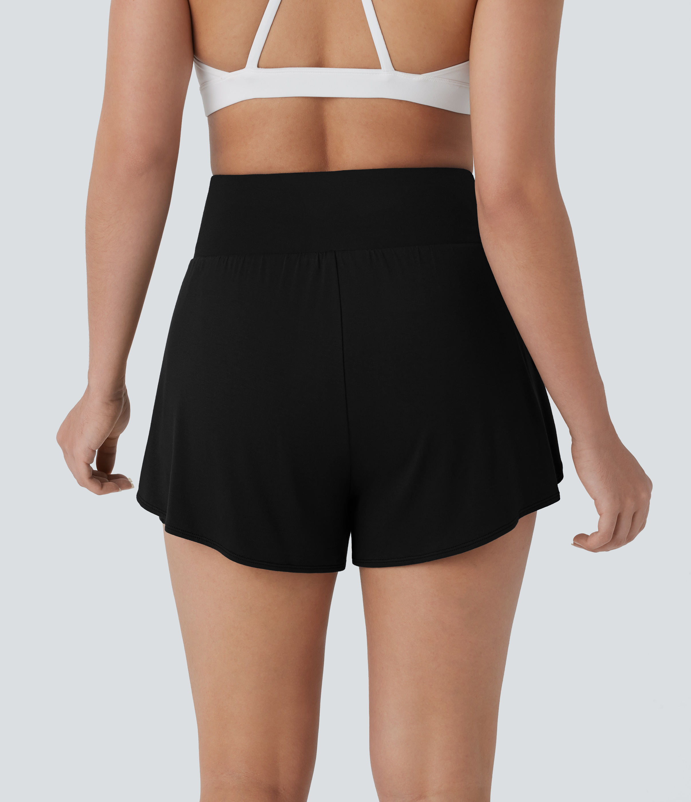 Halara High Waisted Multiple Pockets Split 2-in-1 Yoga Shorts Gym Short - Black - L booty shorts compression shorts yoga shorts 