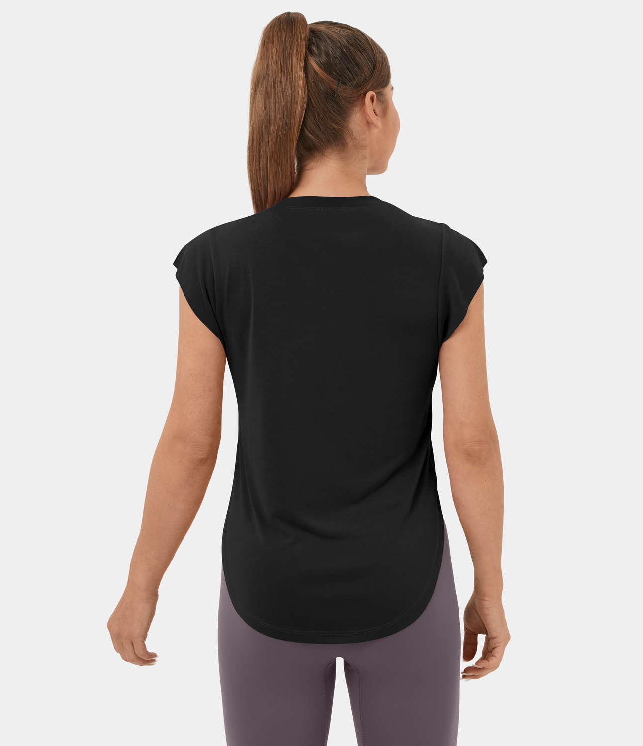Halara Round Neck Curved Hem Yoga Sports Top  - Black - S 