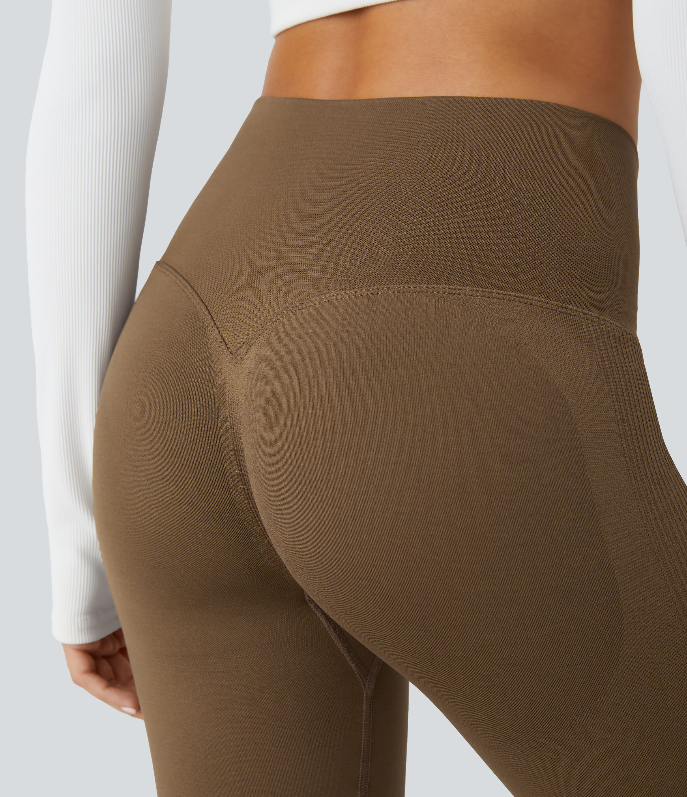Halara Seamless Flow High Waisted Adjustable Hook Tummy Control 7/8 Yoga Leggings  - Coffee - S(7/8) gym leggings leggings with pockets 