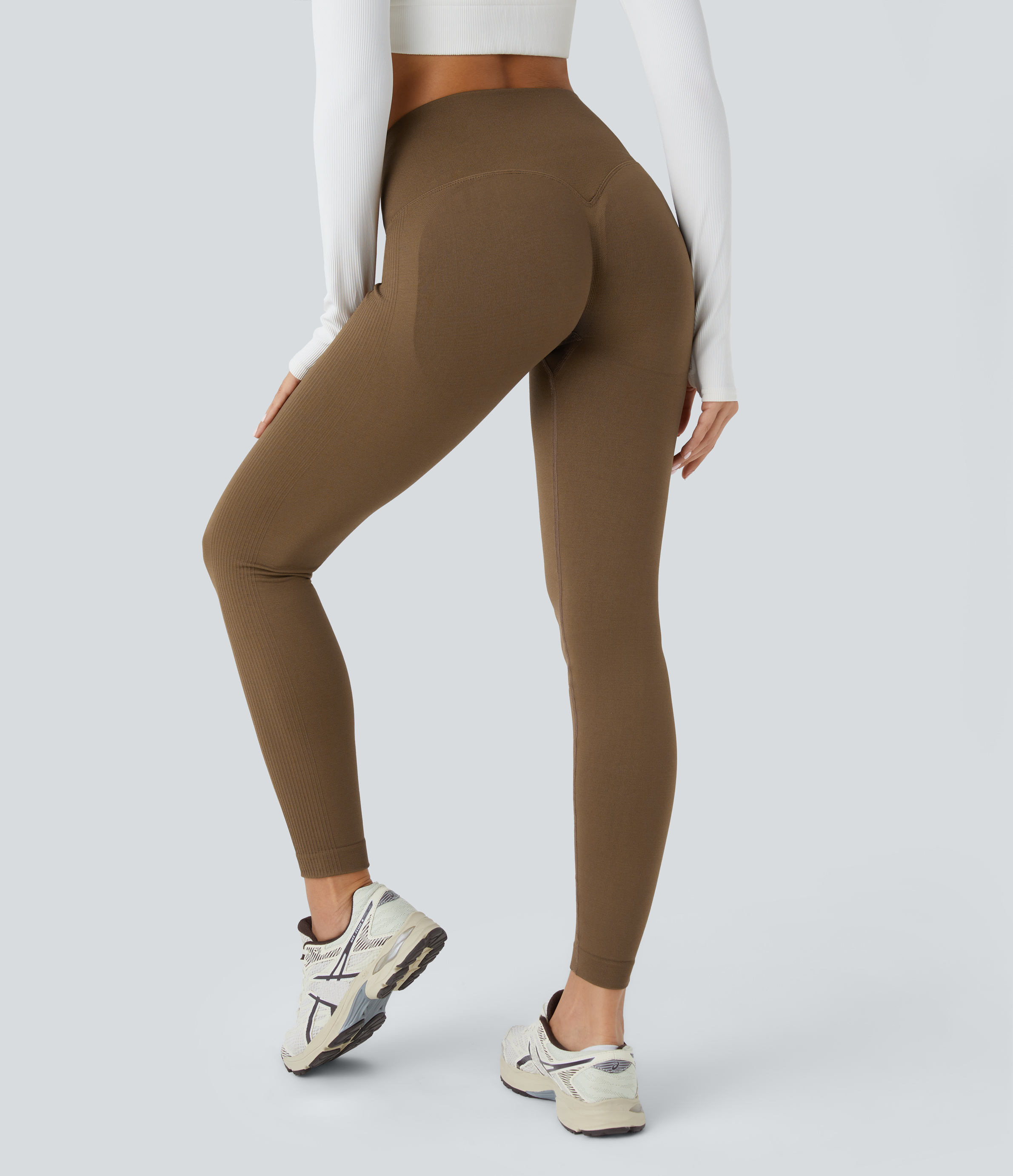 Halara Seamless Flow High Waisted Adjustable Hook Tummy Control 7/8 Yoga Leggings  - Coffee - S(7/8) gym leggings leggings with pockets 
