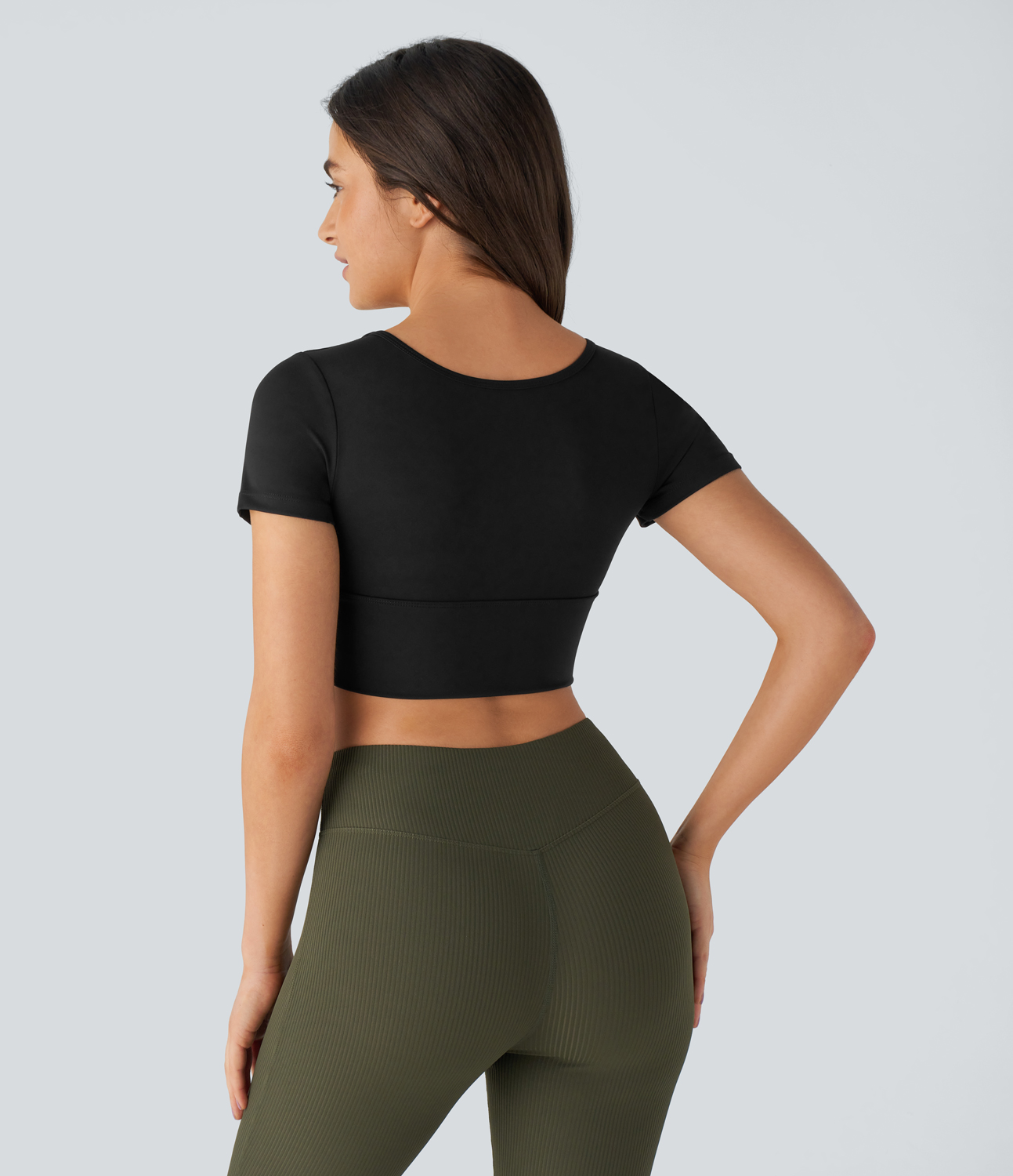 

Halara Short Sleeve Contrast Mesh Cropped Yoga Sports Top - Black