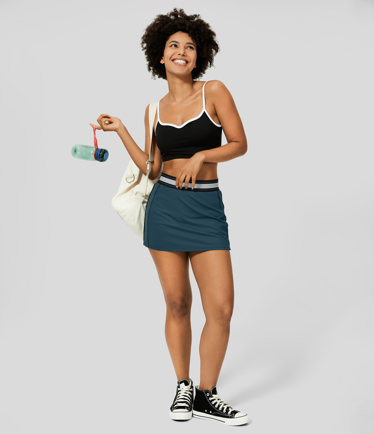 Halara Softlyzeroв„ў Airy High Waisted 2-in-1 Bodycon Color Block Micro Mini Cool Touch Tennis Skirt  - Ink Green - S midi skirt a line skirt 