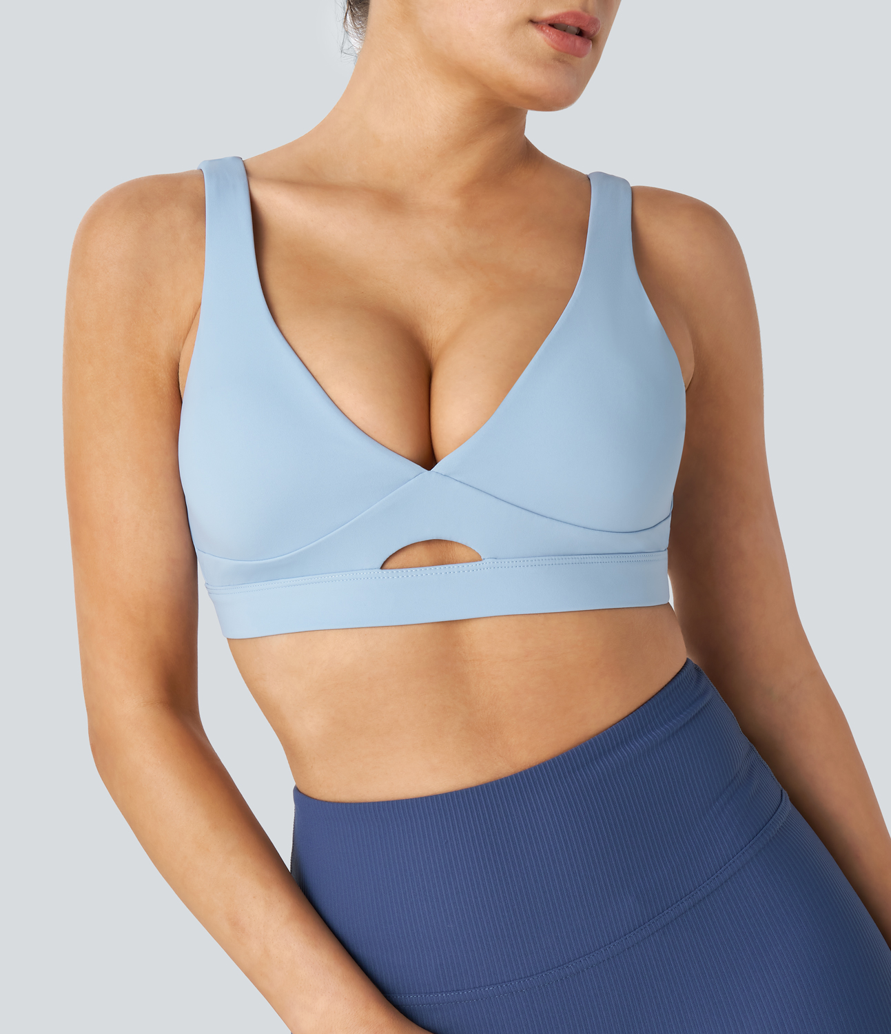 Halara Softlyzero™ Airy Low Support Backless Cut Out Cool Touch Yoga Sports Bra-UPF50+ - Angel Falls - L