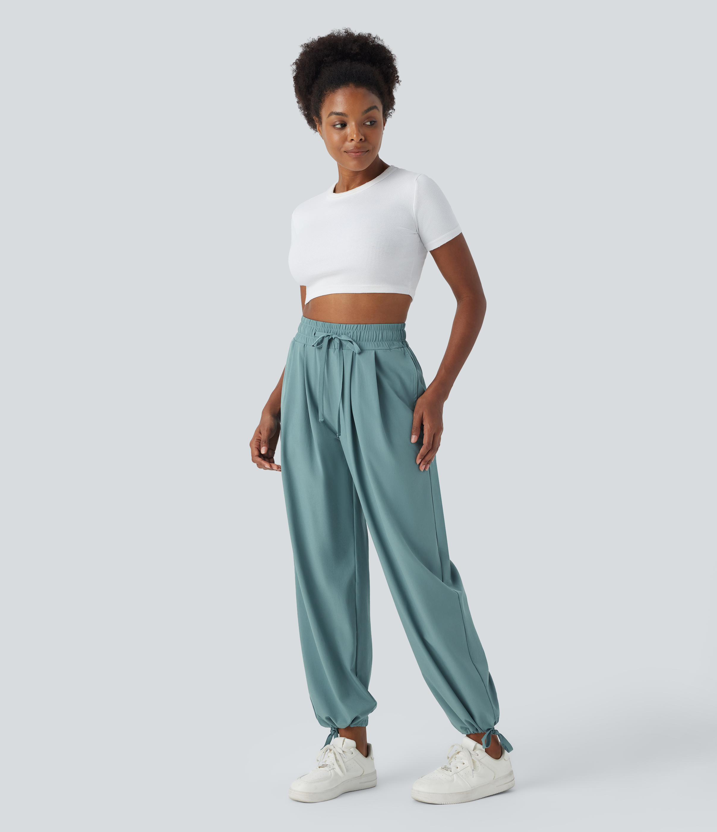 Halara Breezefulв„ў High Waisted Drawstring Side Pocket Quick Dry Casual Joggers  - Stone Blue - S(regular) 