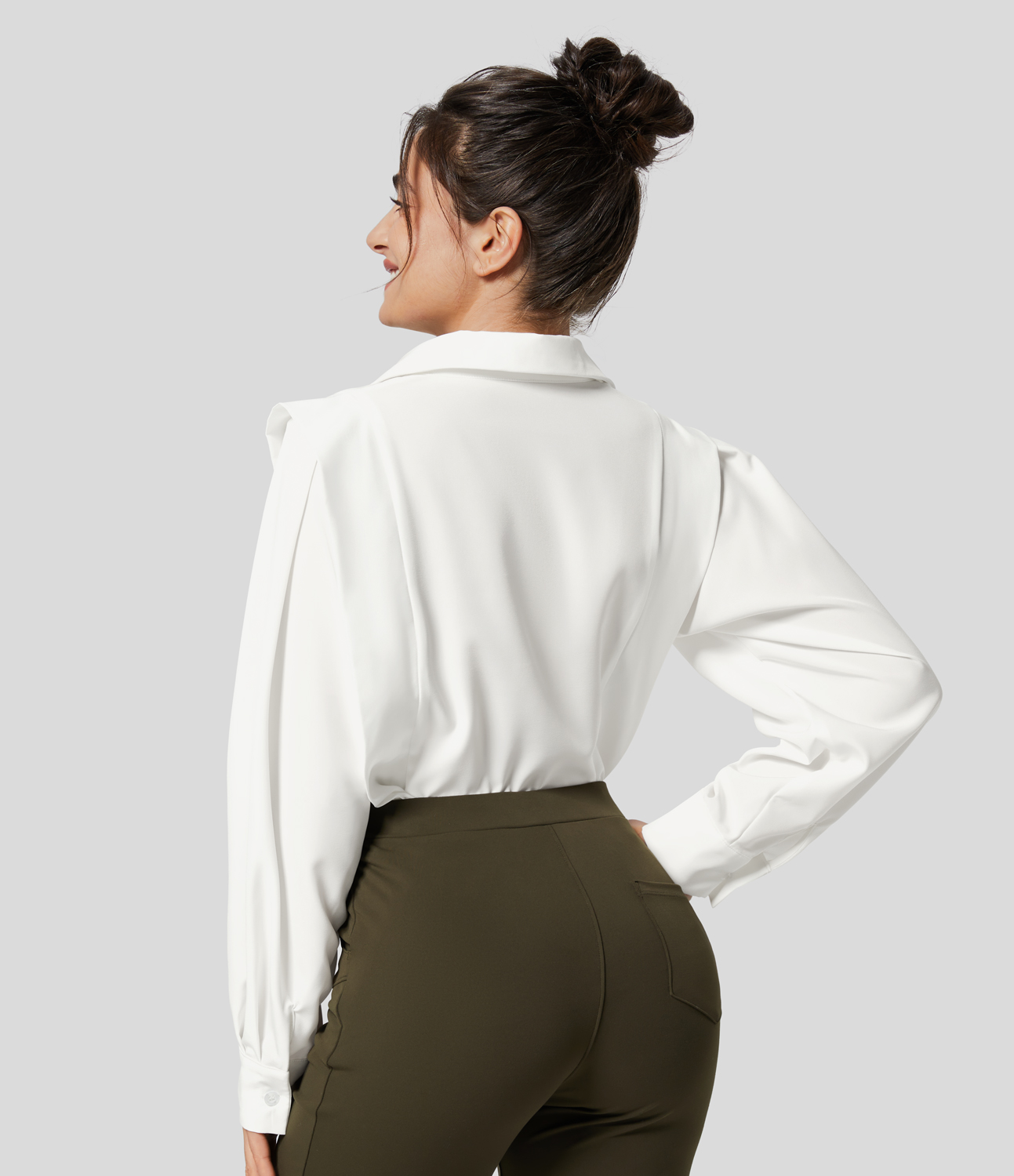 Halara Collared Button Long Sleeve Casual Shirt  - White - XS 