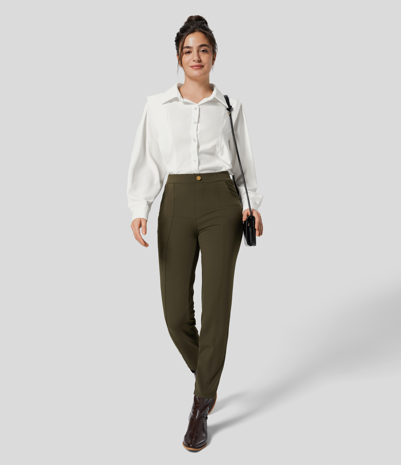 Halara Collared Button Long Sleeve Casual Shirt  - White - XS 