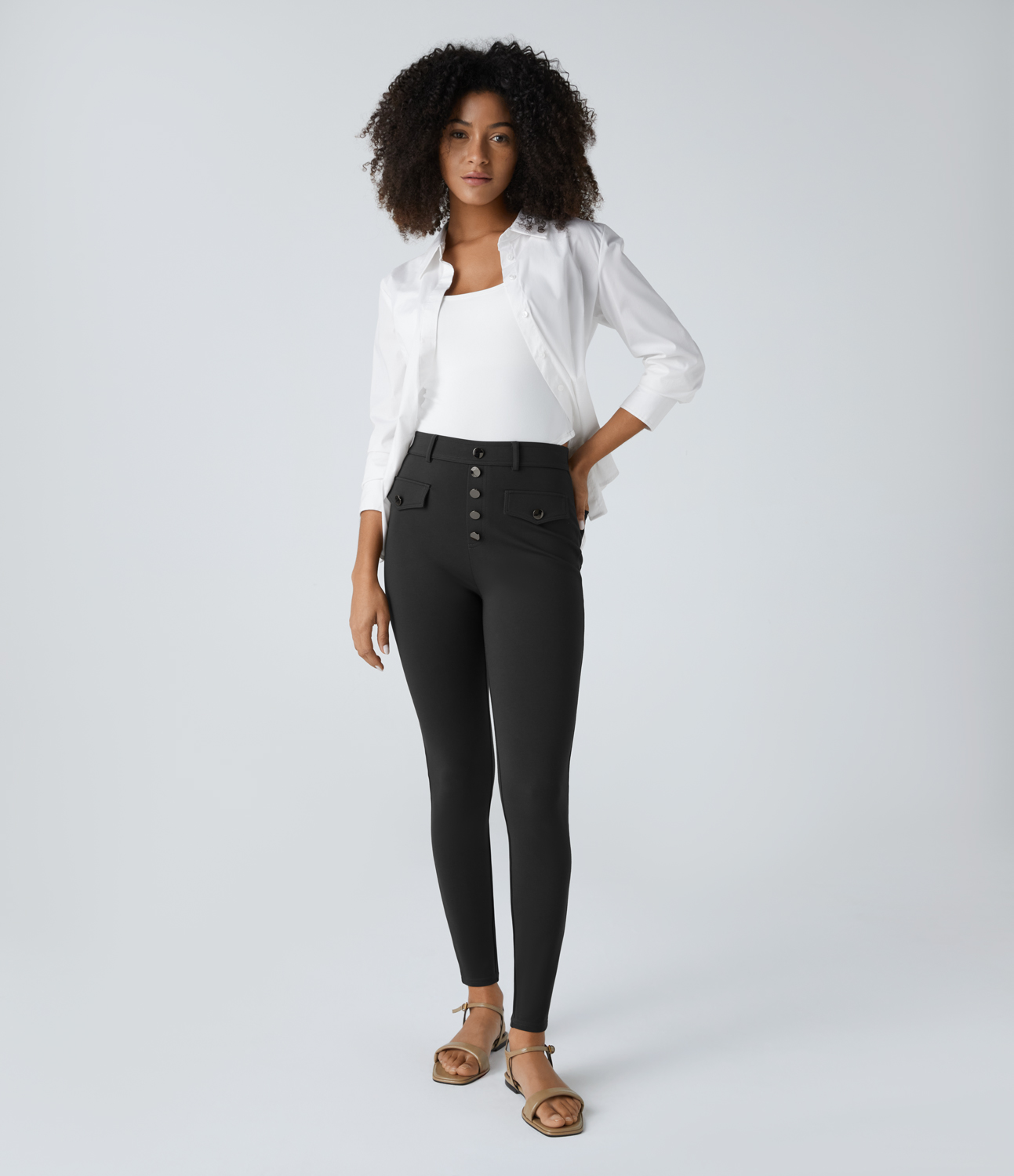 

Halara High Waisted Decorative Button Back Side Pocket Skinny Work Pants - Black