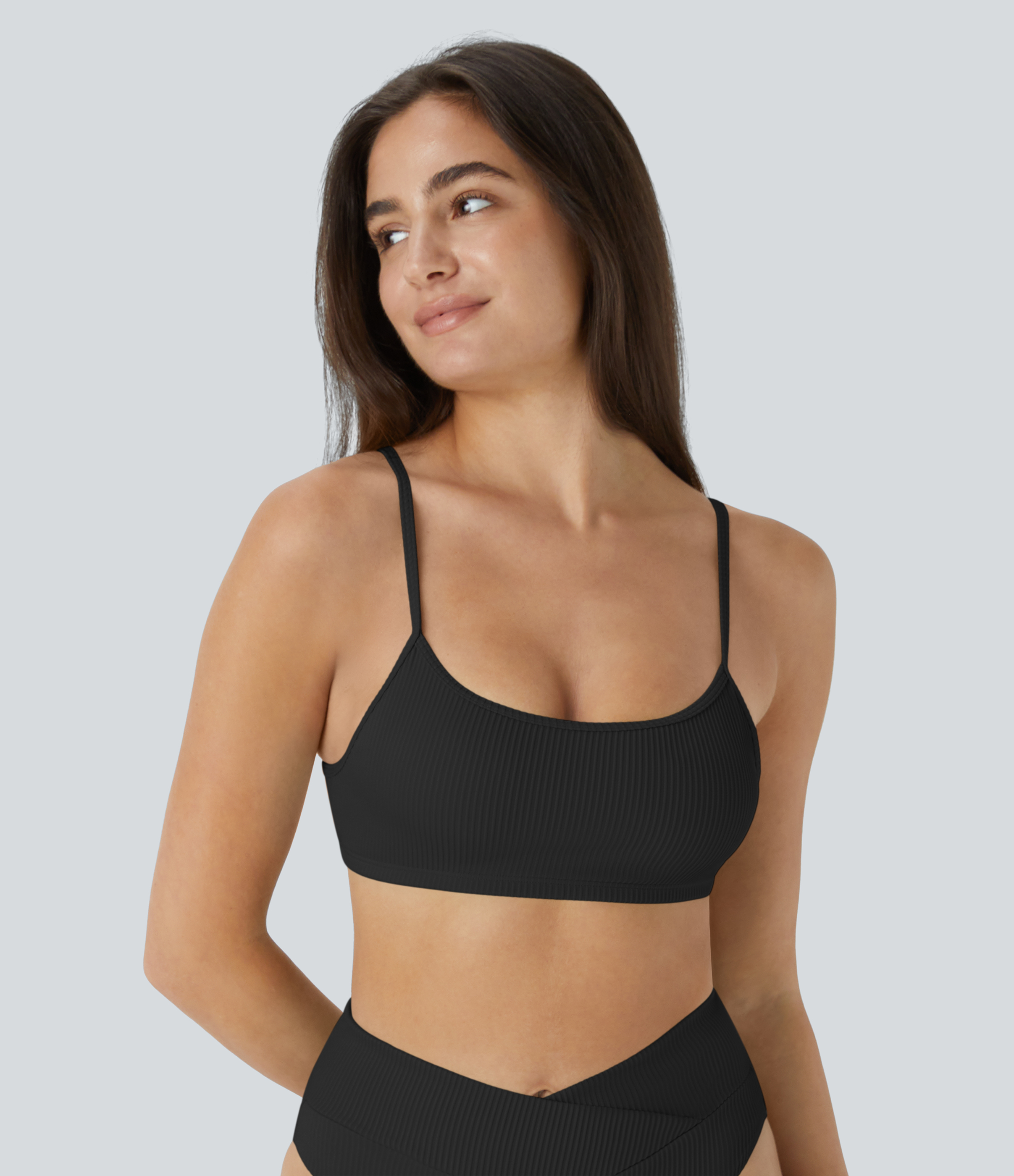 Halara Ribbed Adjustable Strap Backless Bikini Top Swimsuit  - Black - XL 