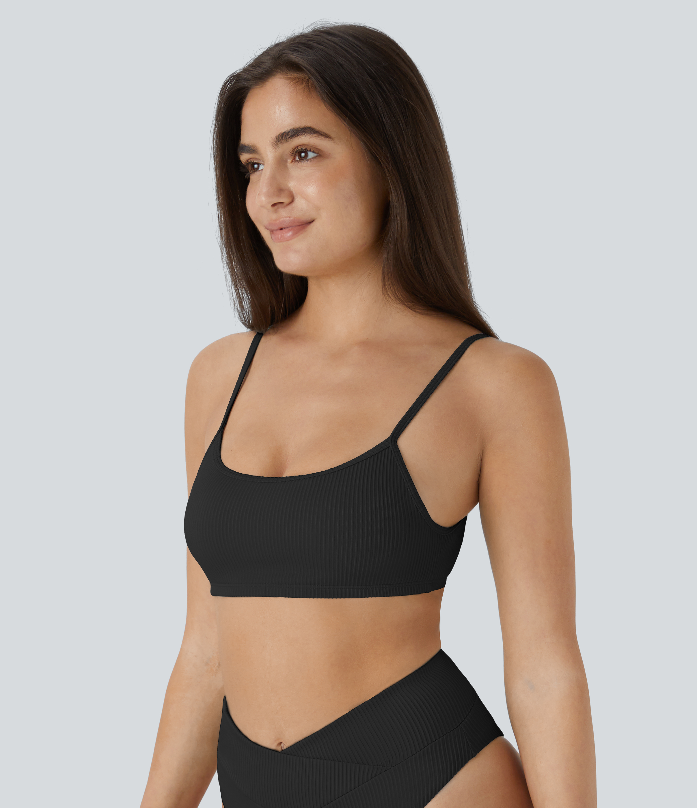 Halara Ribbed Adjustable Strap Backless Bikini Top Swimsuit  - Black - XL 