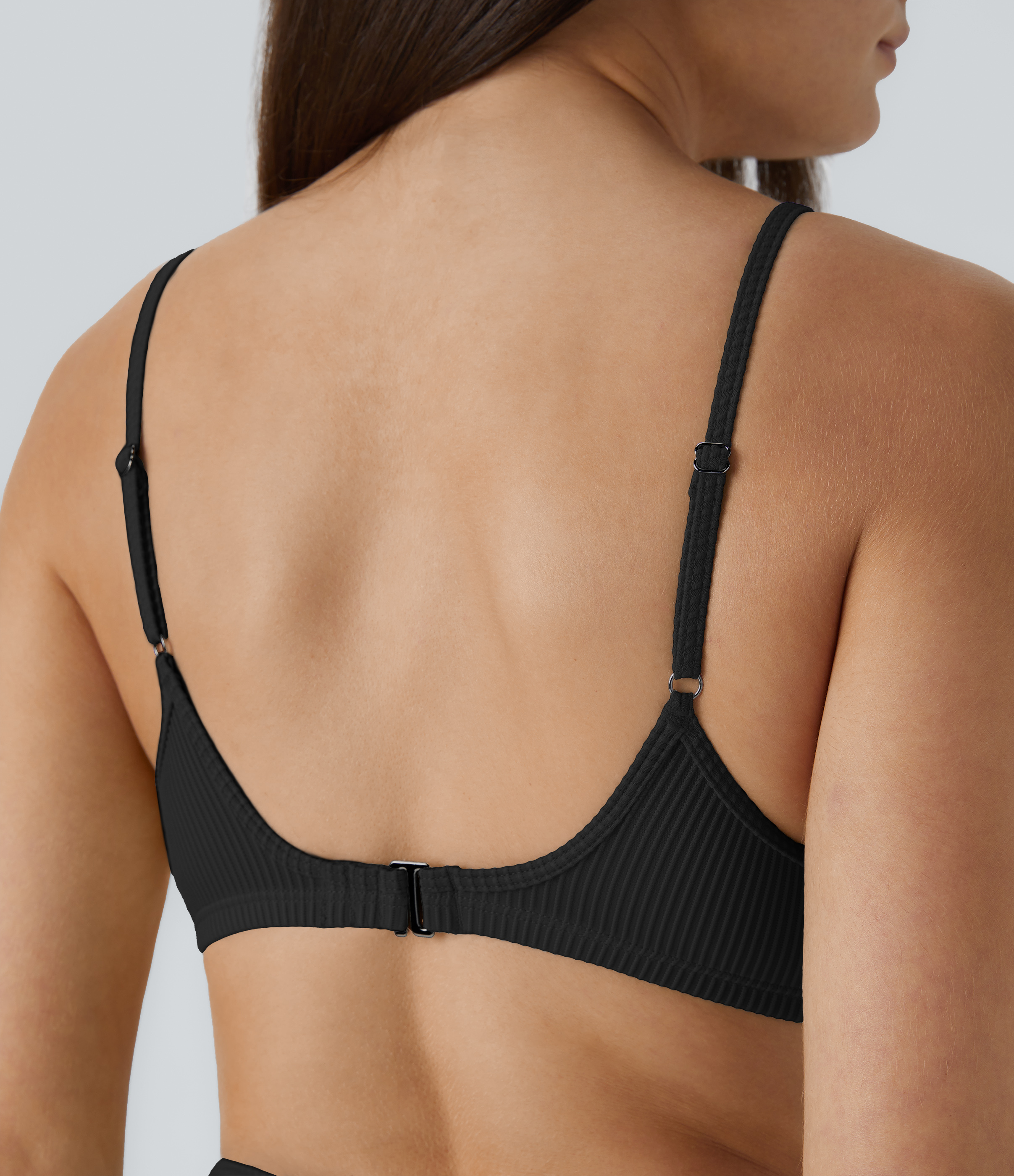 Halara Ribbed Adjustable Strap Backless Bikini Top Swimsuit  - Black - XL 