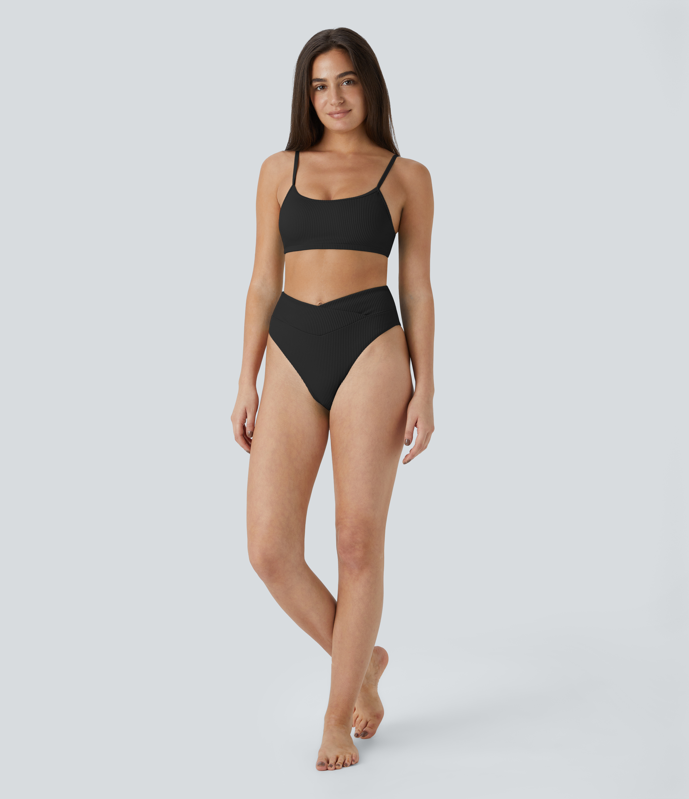 Halara Ribbed Adjustable Strap Backless Bikini Top Swimsuit  - Black - XL 