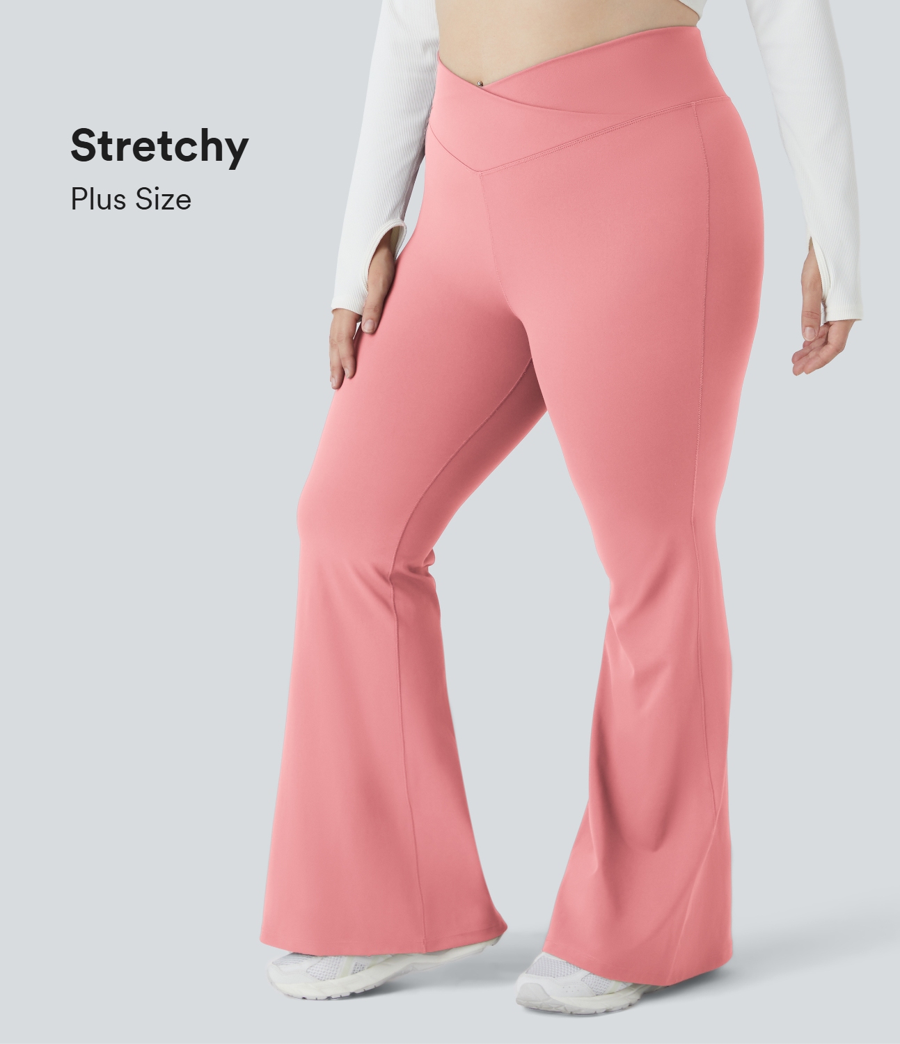 Halara Crossover High Waisted Back Pocket Plus Size Super Flare Leggings  - Candy Pink - 3X 