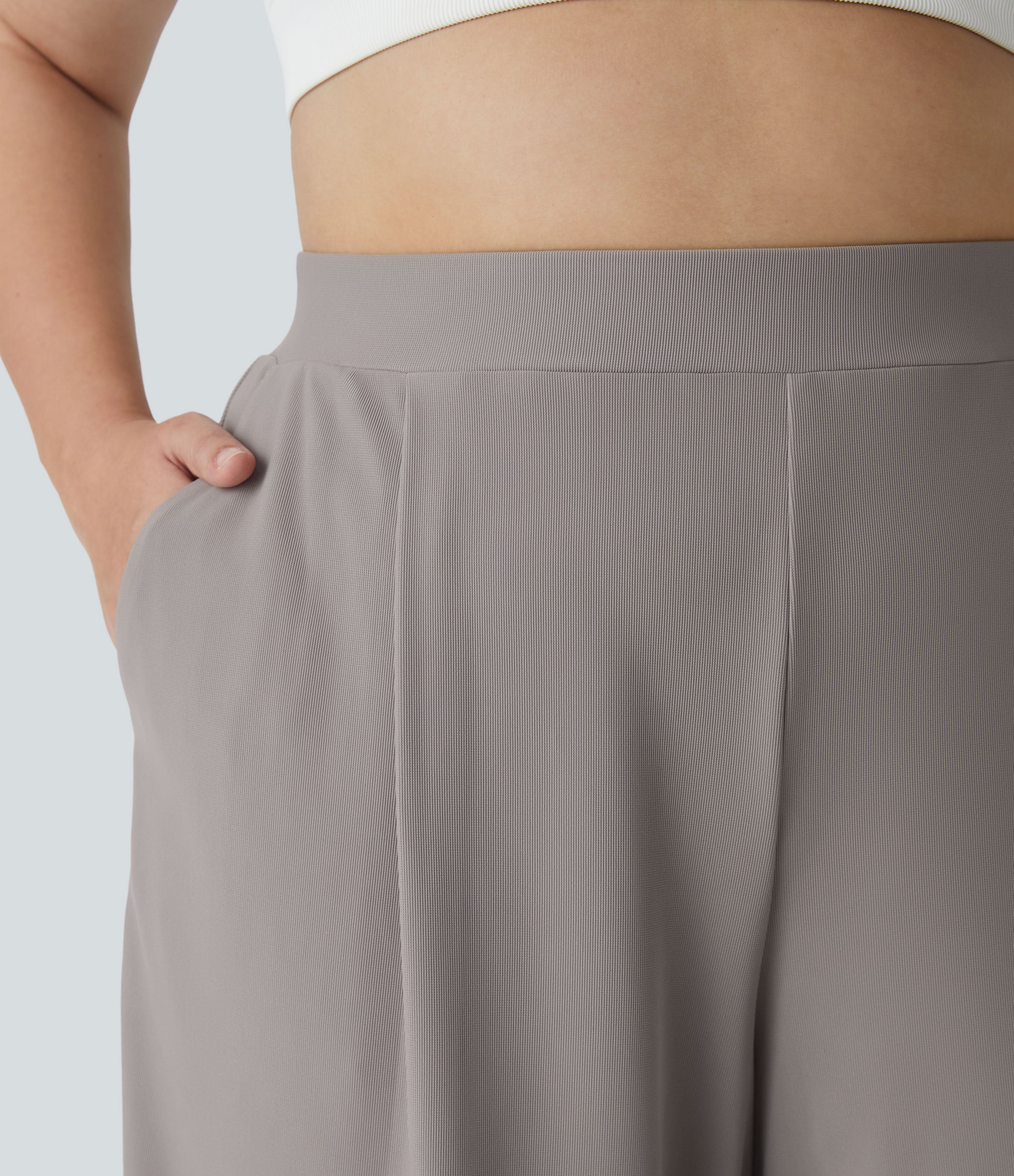 Halara Halara Flexв„ў High Waisted Body Sculpt Waist-Slimming Side Pocket Wide Leg Micro Waffle Plus Size Work Pants  - Satellite - 3X(regular) 