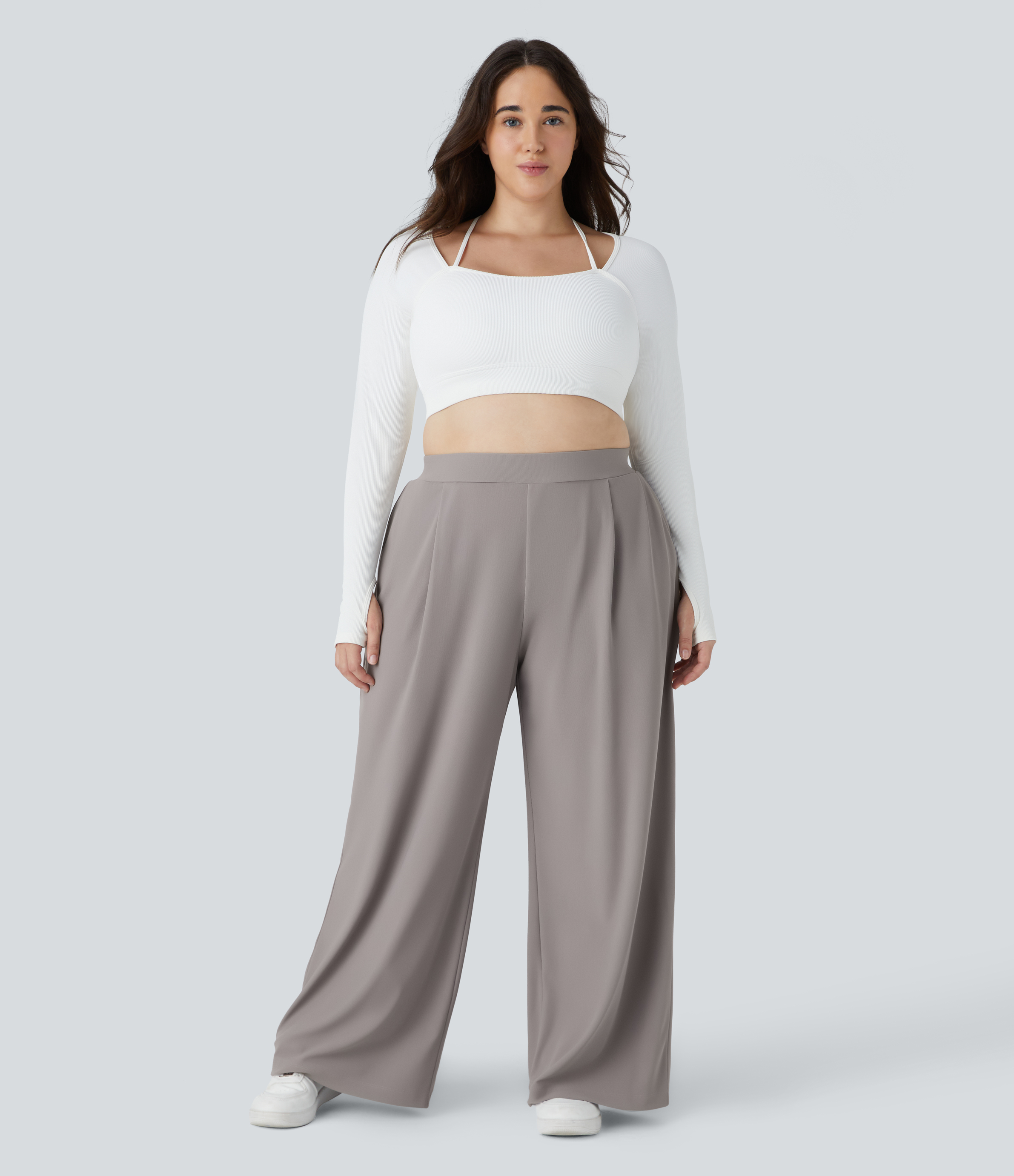 Halara Halara Flexв„ў High Waisted Body Sculpt Waist-Slimming Side Pocket Wide Leg Micro Waffle Plus Size Work Pants  - Satellite - 3X(regular) 