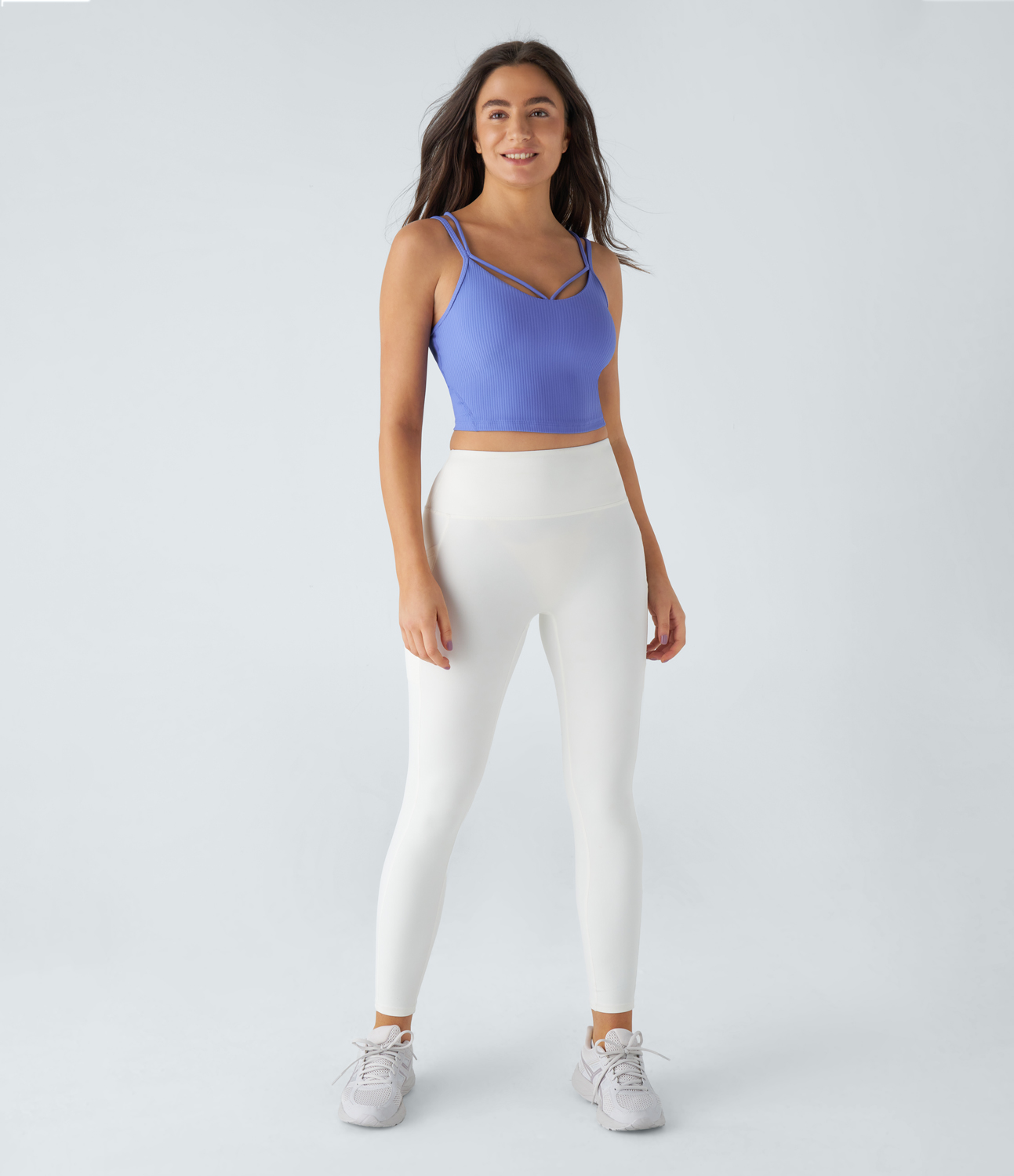 Halara Ribbed Knit Backless Double Straps Yoga Cami Top Tank Top - Baja Blue - L golf tops halter top tunic tops sleeveless tops backless top 