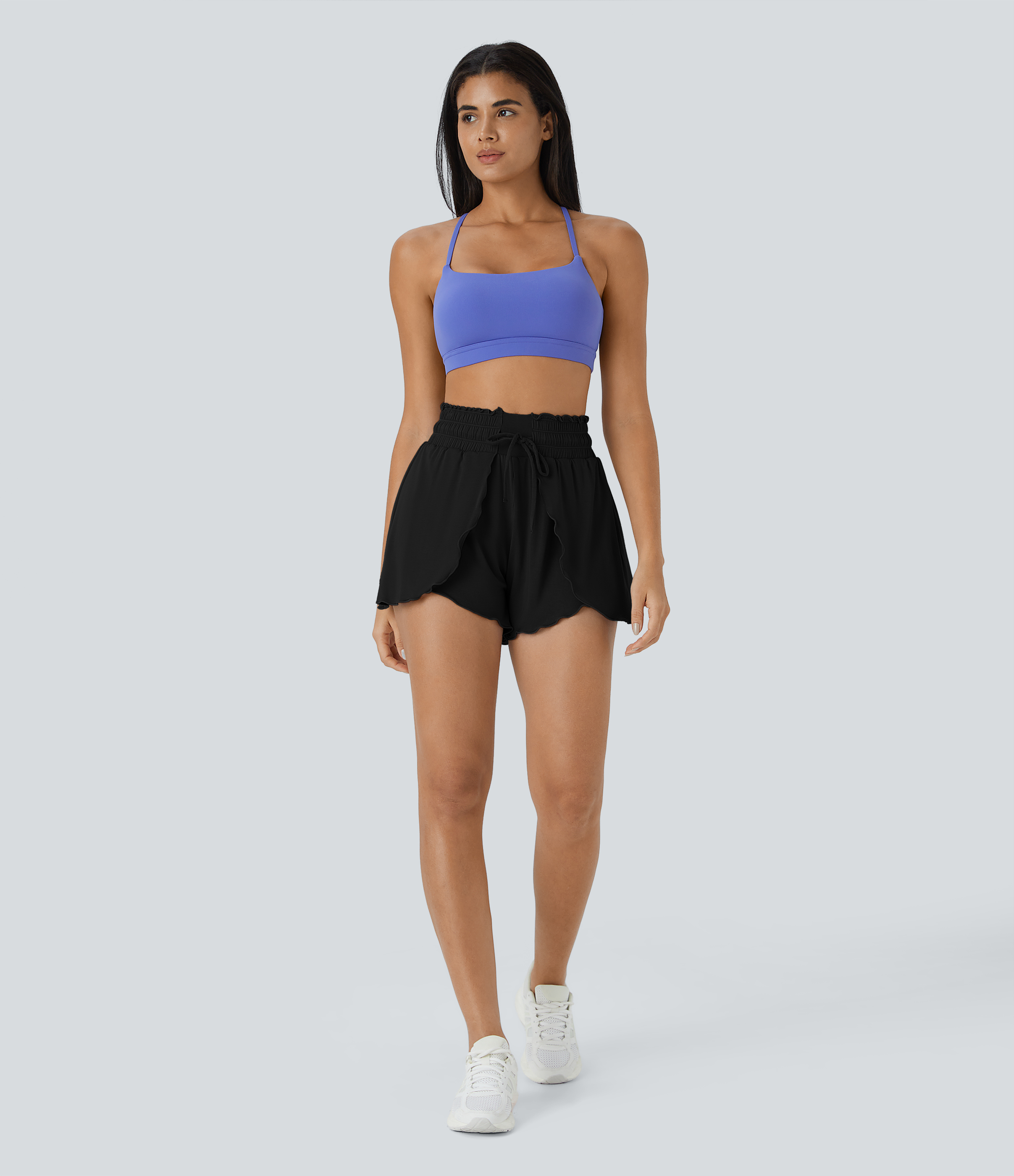 Halara Frill High Waisted Elastic Waistband Drawstring Flowy Stacked Casual Shorts 3