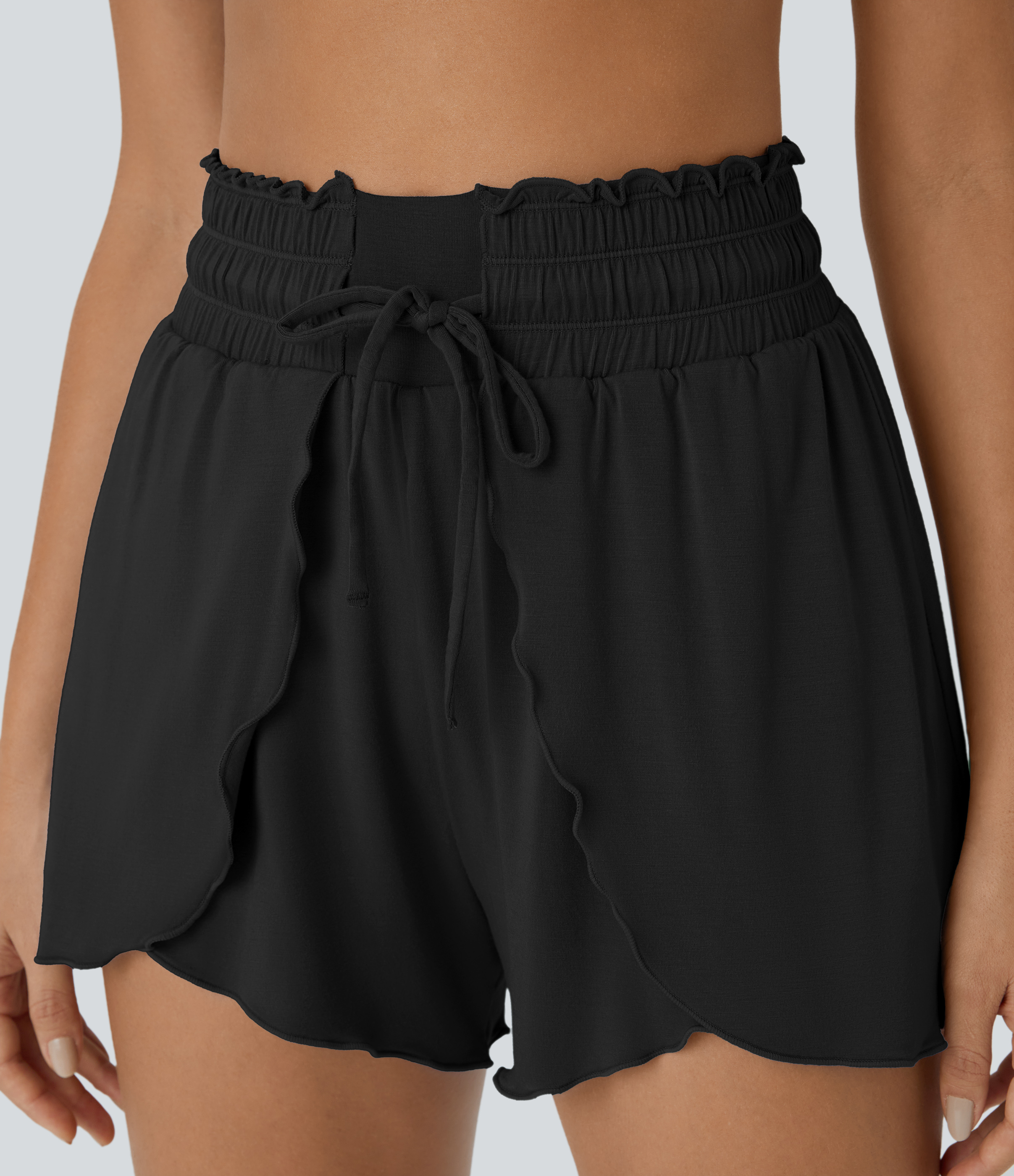 Halara Frill High Waisted Elastic Waistband Drawstring Flowy Stacked Casual Shorts 3