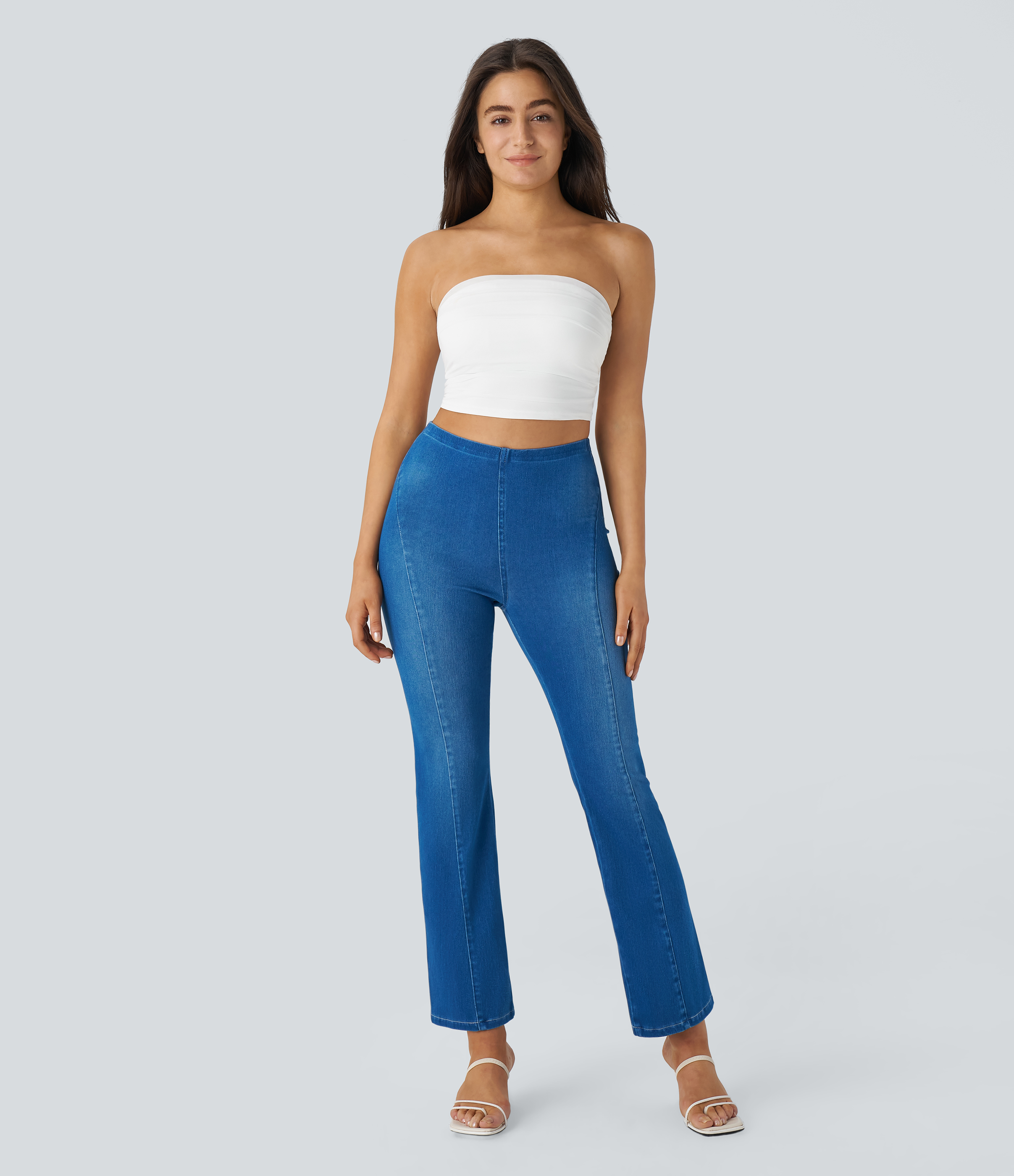 Halara Tube Backless Ruched Contrast Mesh Cropped Casual Top Tank Top - White - M golf tops halter top tunic tops sleeveless tops 