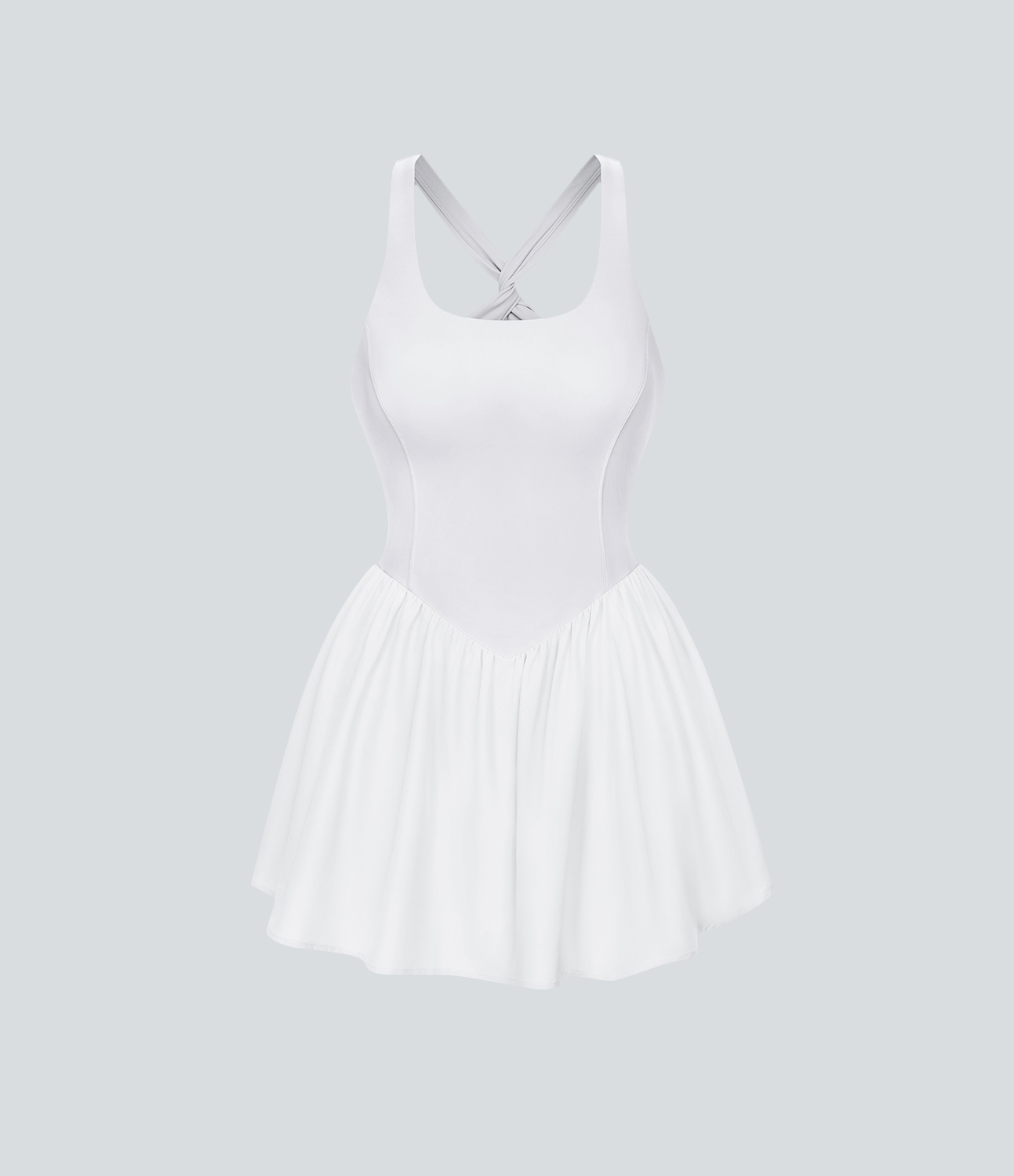 Halara Breezefulв„ў Square Neck Backless Cut Out Crisscross Twisted Back 2-in-1 Side Pocket Corset Mini Quick Dry Flowy Casual Dress Workout Dress - White - S 