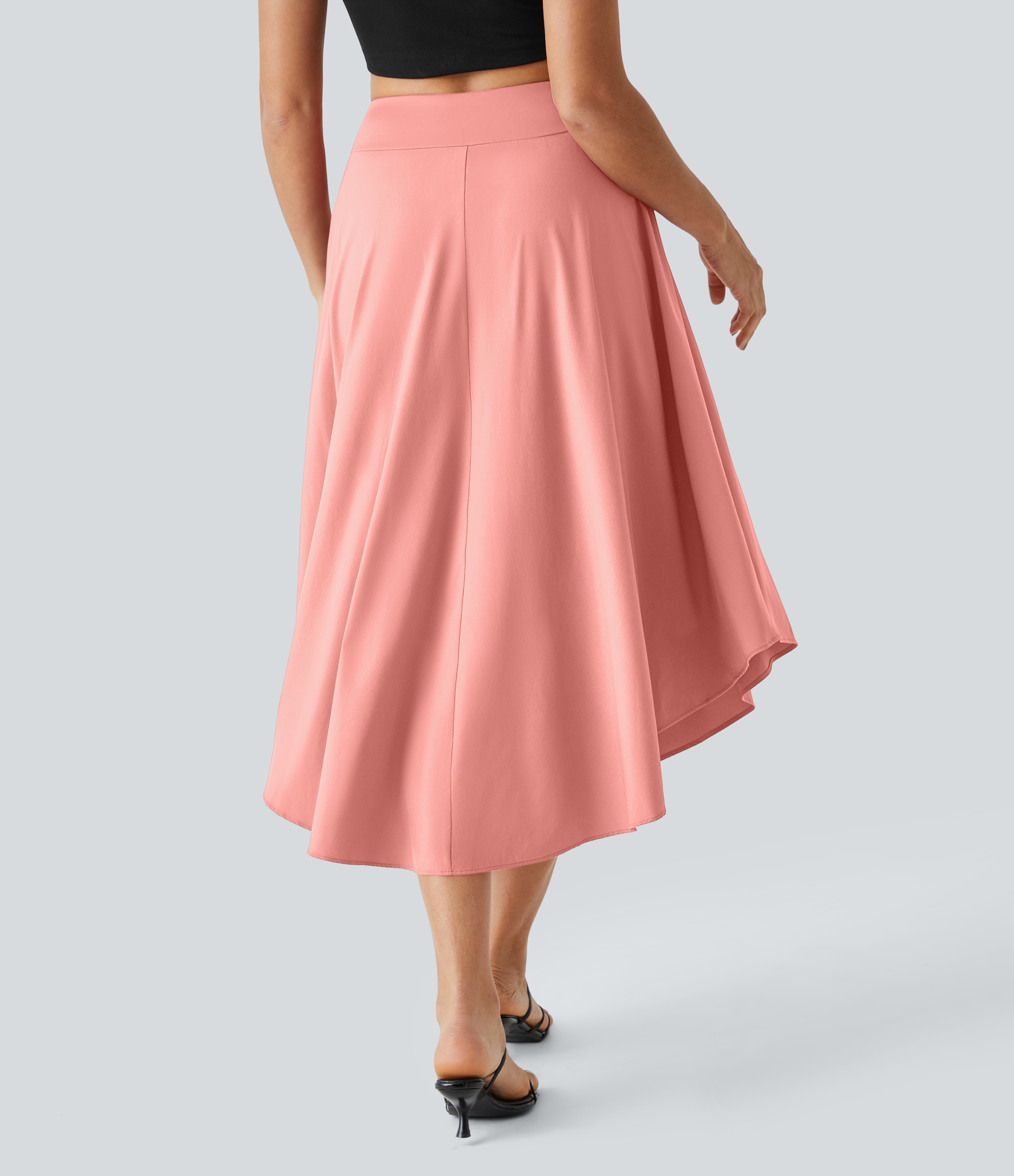 Halara Breezefulв„ў High Waisted Tie Side Split 2-in-1 Curved Hem Flowy Flare Quick Dry Midi Casual Skirt  - Peach Melba - M(regular) 