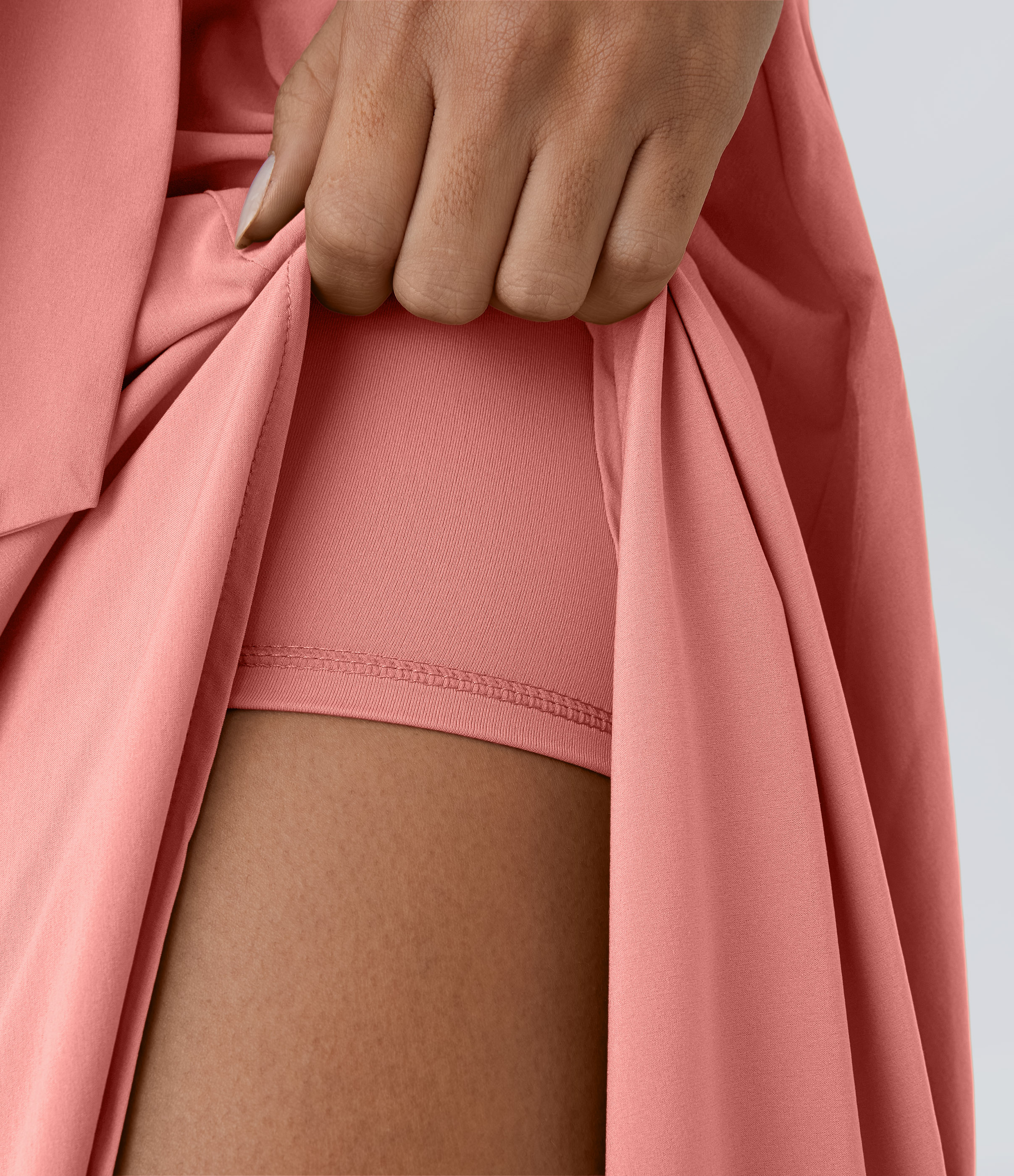 Halara Breezefulв„ў High Waisted Tie Side Split 2-in-1 Curved Hem Flowy Flare Quick Dry Midi Casual Skirt  - Peach Melba - M(regular) 