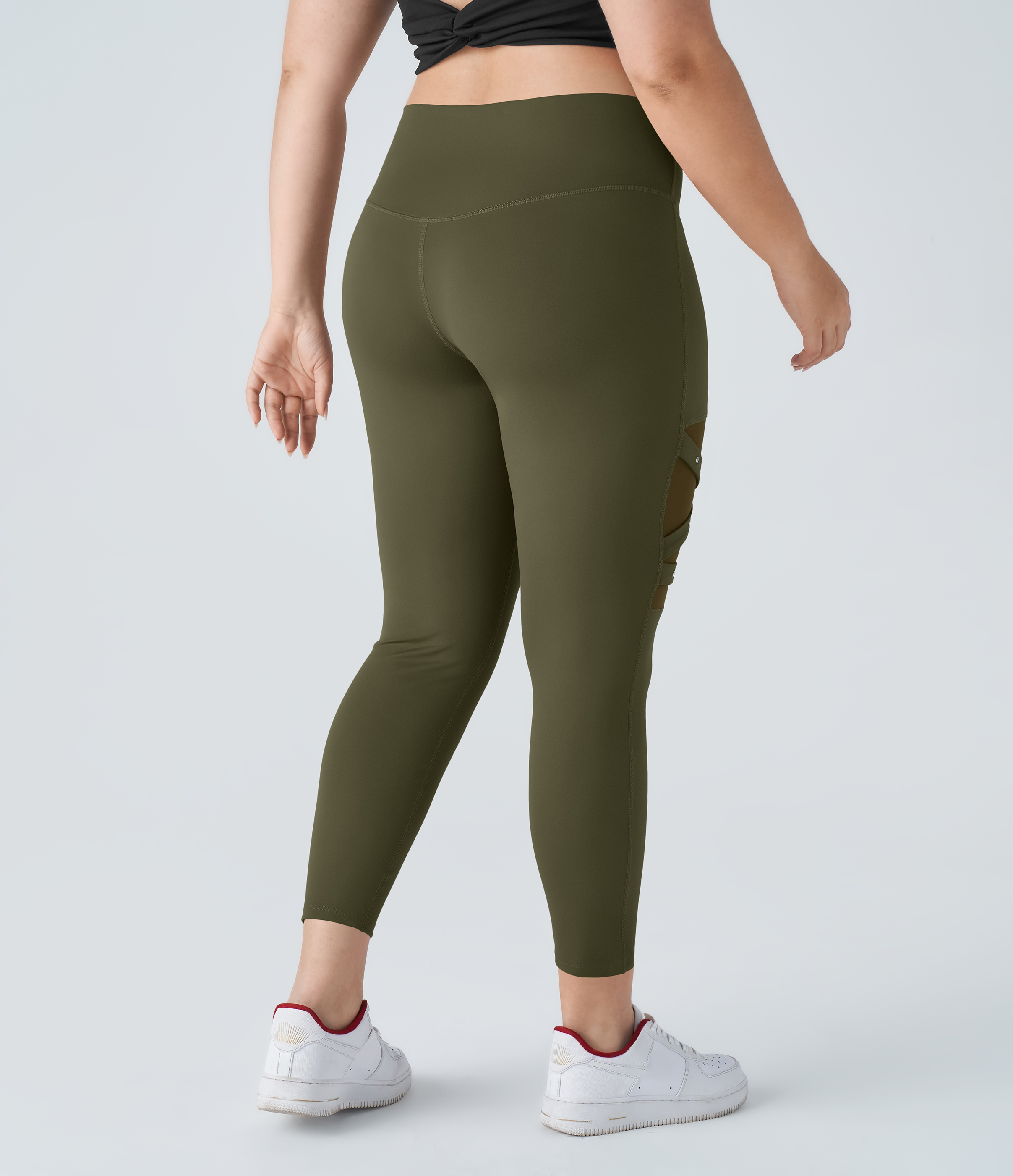 Halara High Waisted Crossover Contrast Mesh Decorative Buckle Yoga Plus Size Leggings  - Forest Night - 2X(7/8) 
