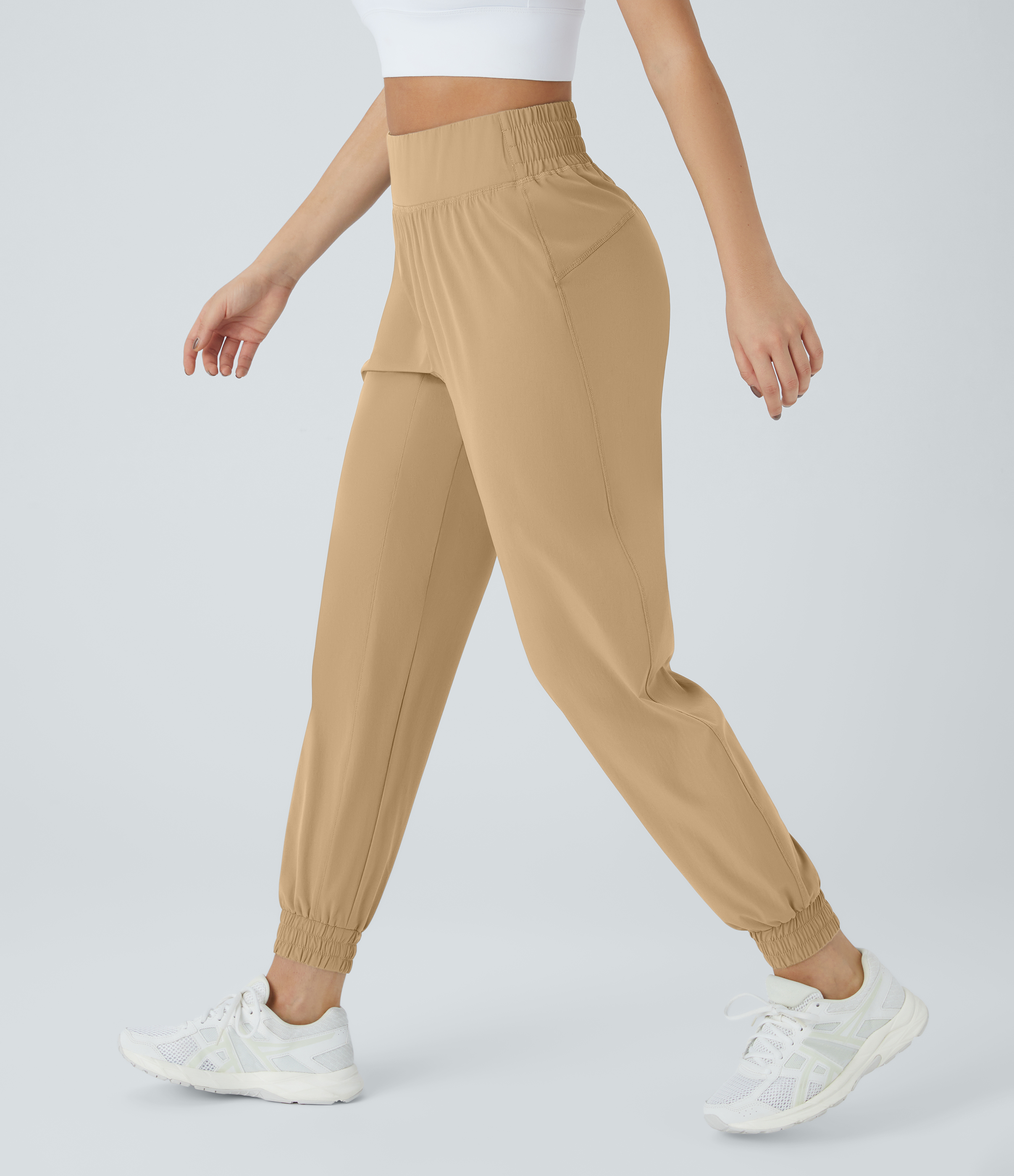Halara High Waisted Elastic Waistband Casual Joggers  - Taos Taupe - S(petite) 