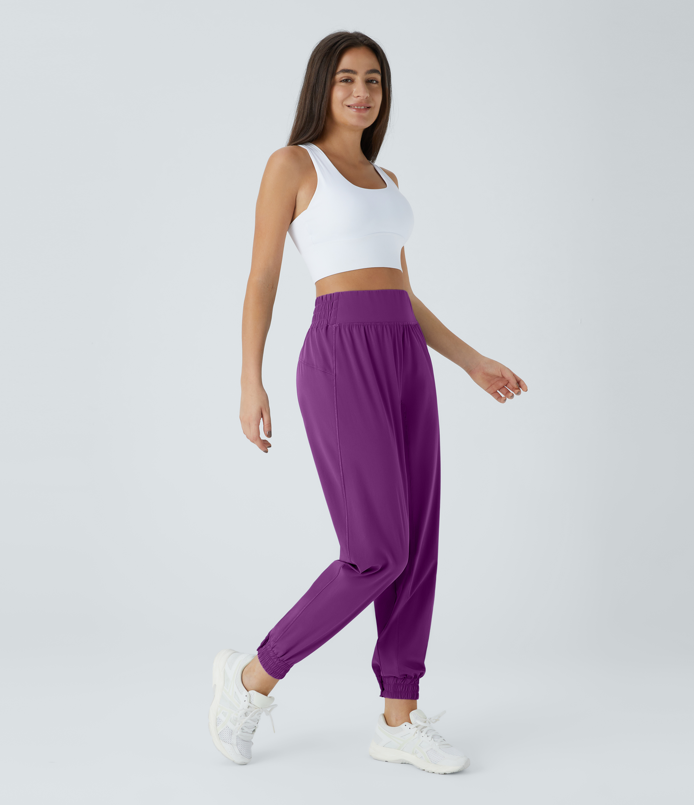 Halara High Waisted Elastic Waistband Casual Joggers  - Sparkling Grape - XS(petite) 