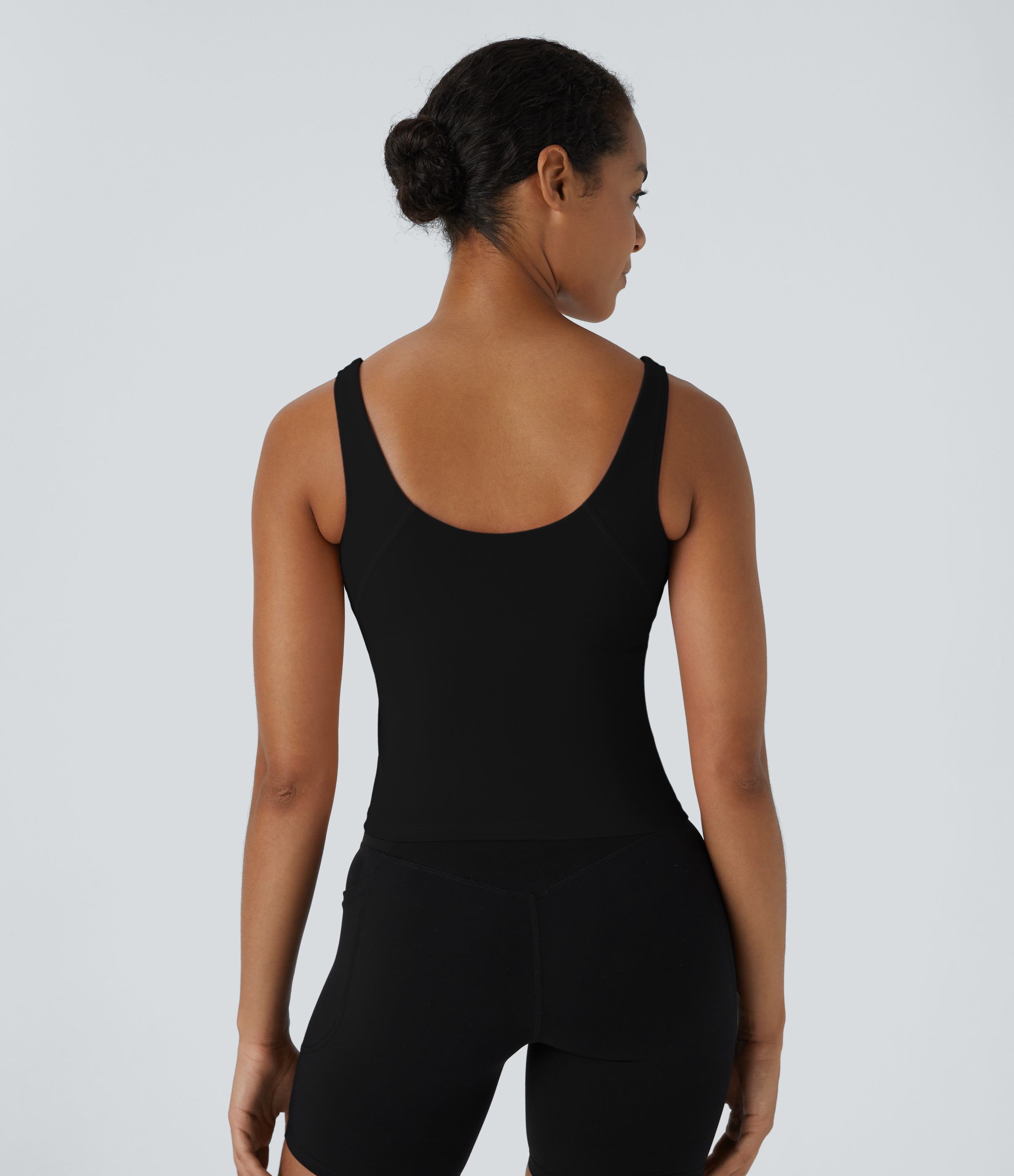 Halara Softlyzeroв„ў Plush Padded V Neck Plain Tank Top Tank Top - Black - L golf tops halter top tunic tops sleeveless tops backless top 