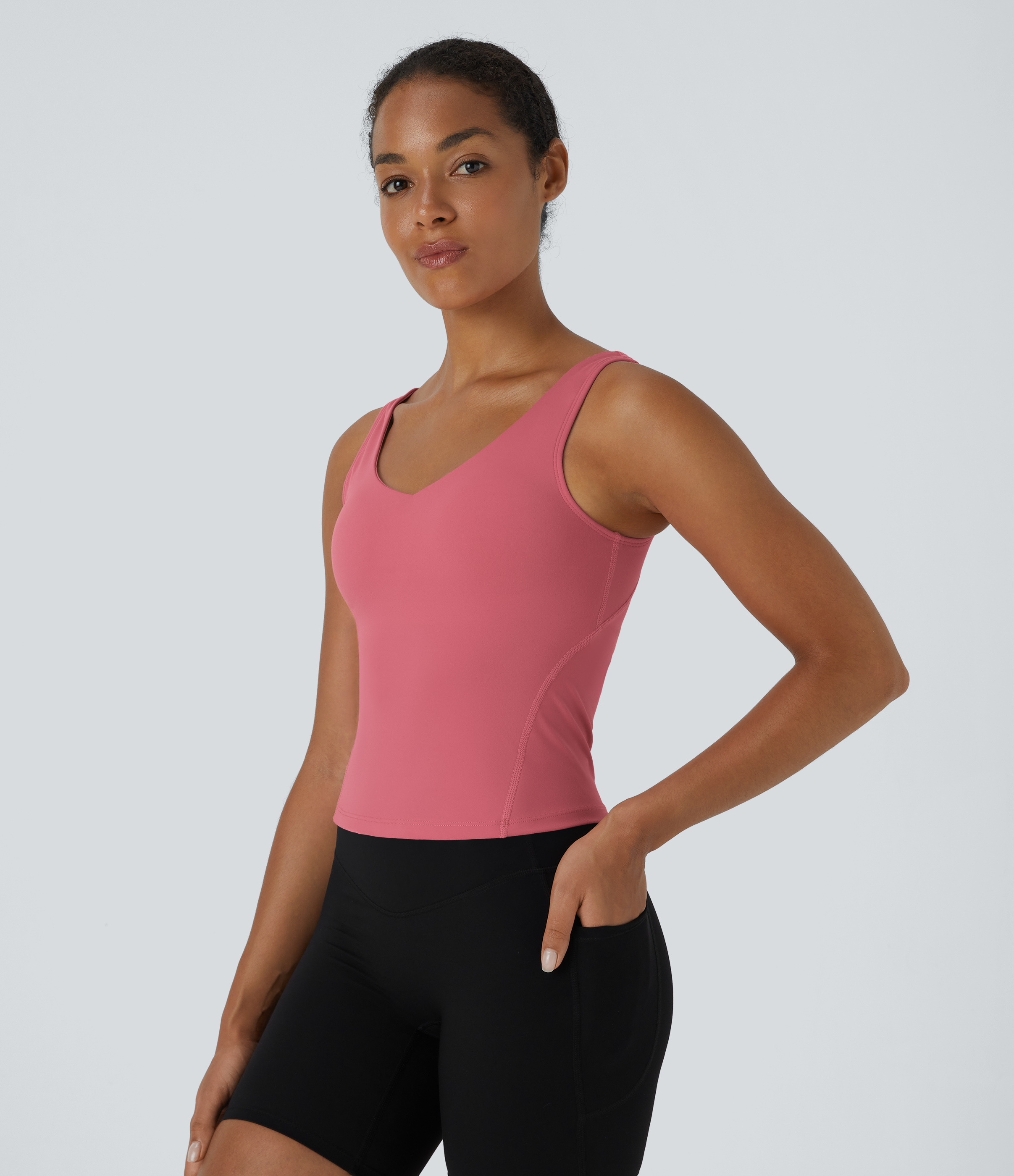 Halara Softlyzeroв„ў Plush Padded V Neck Plain Tank Top Tank Top - Begonia Rouge - S golf tops halter top tunic tops sleeveless tops 