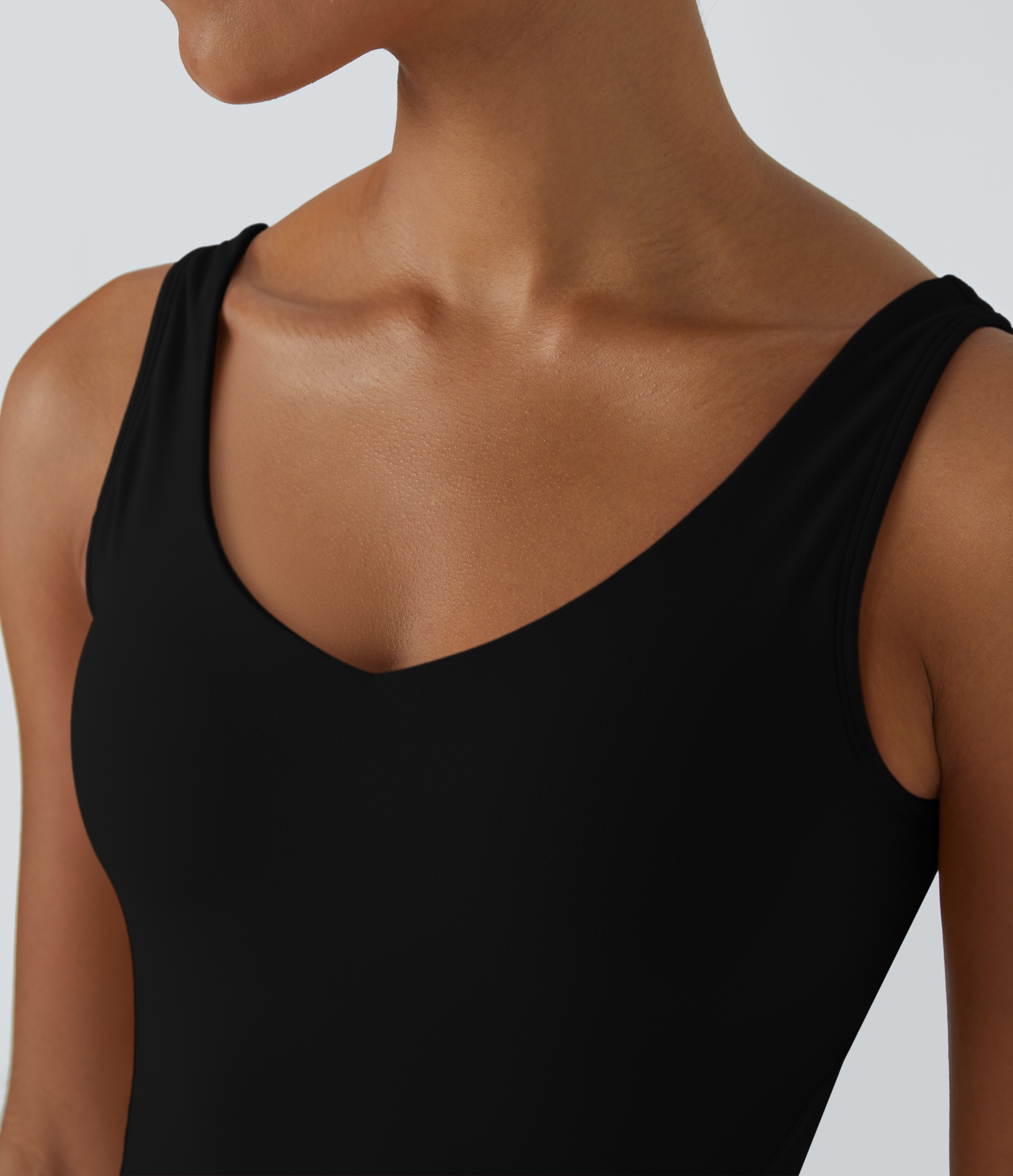 Halara Softlyzeroв„ў Plush Padded V Neck Plain Tank Top Tank Top - Black - L golf tops halter top tunic tops sleeveless tops backless top 