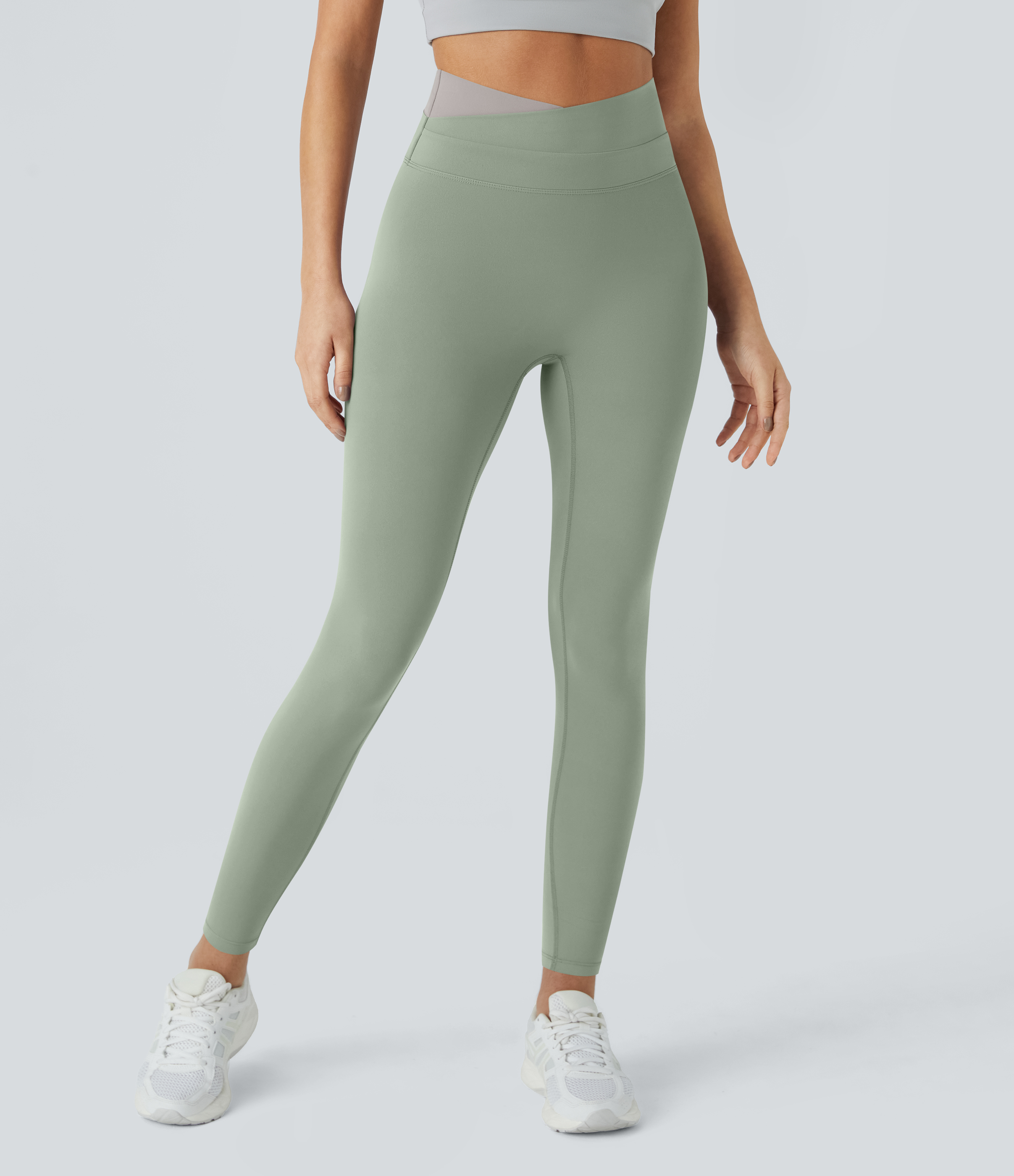 Halara Cloudfulв„ў Fabric Crossover Color Block Leggings  - Asparagus - XL(7/8) gym leggings leggings with pockets leggings with butt lift 